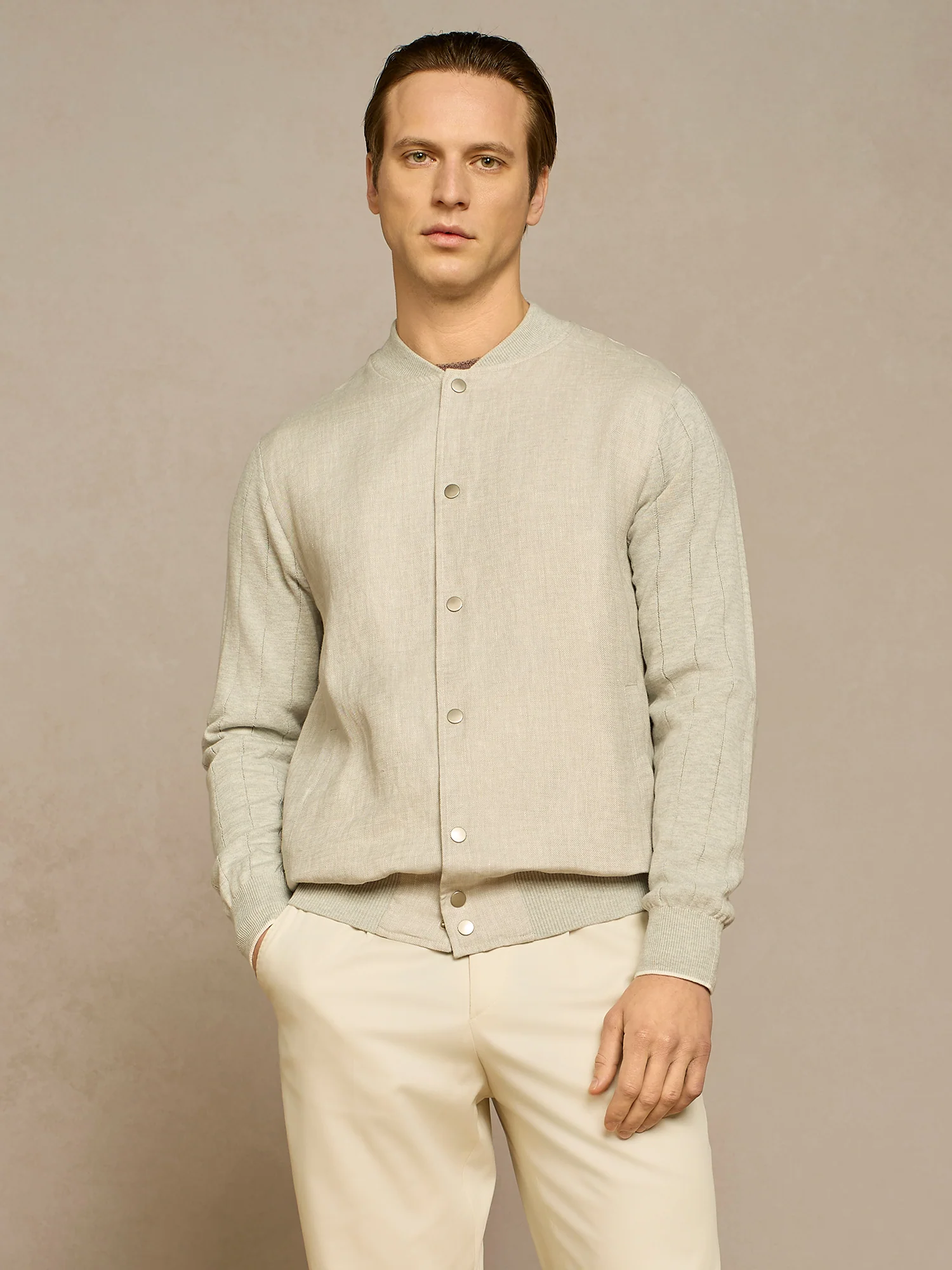 Bomber college in lino grigio chiaro