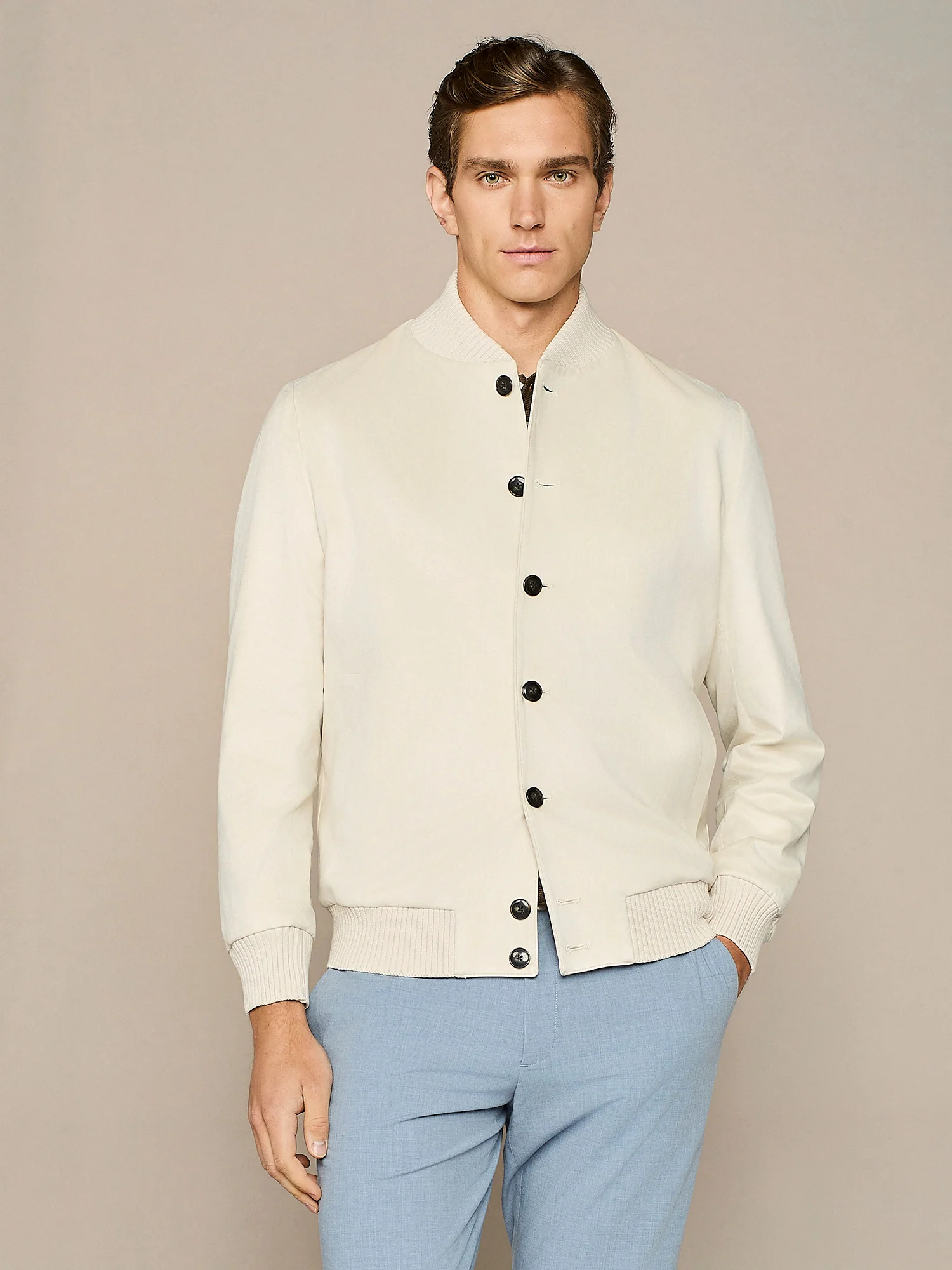 Bomber in eco suede beige