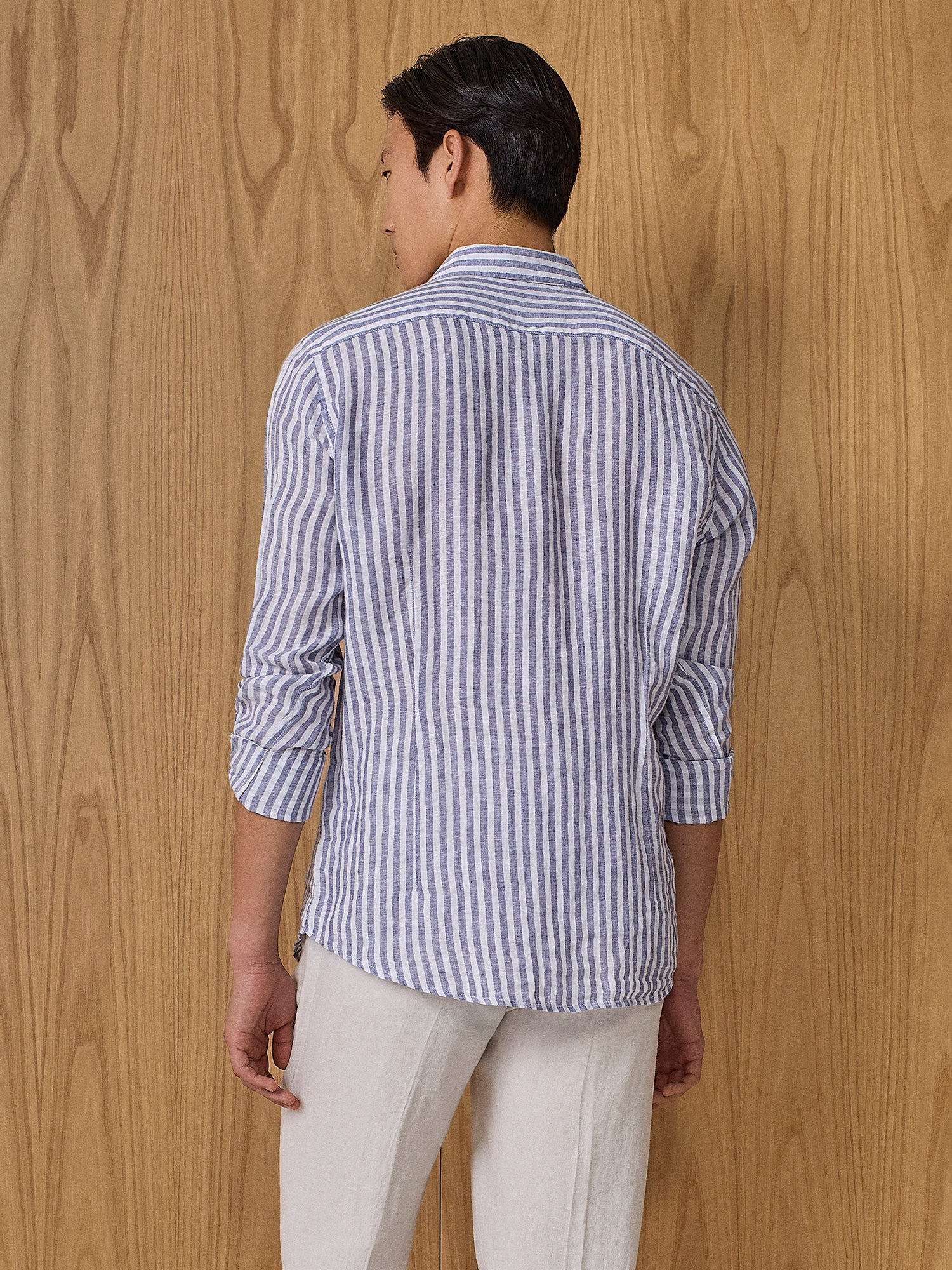 Camicia in lino a righe blu - Image 4