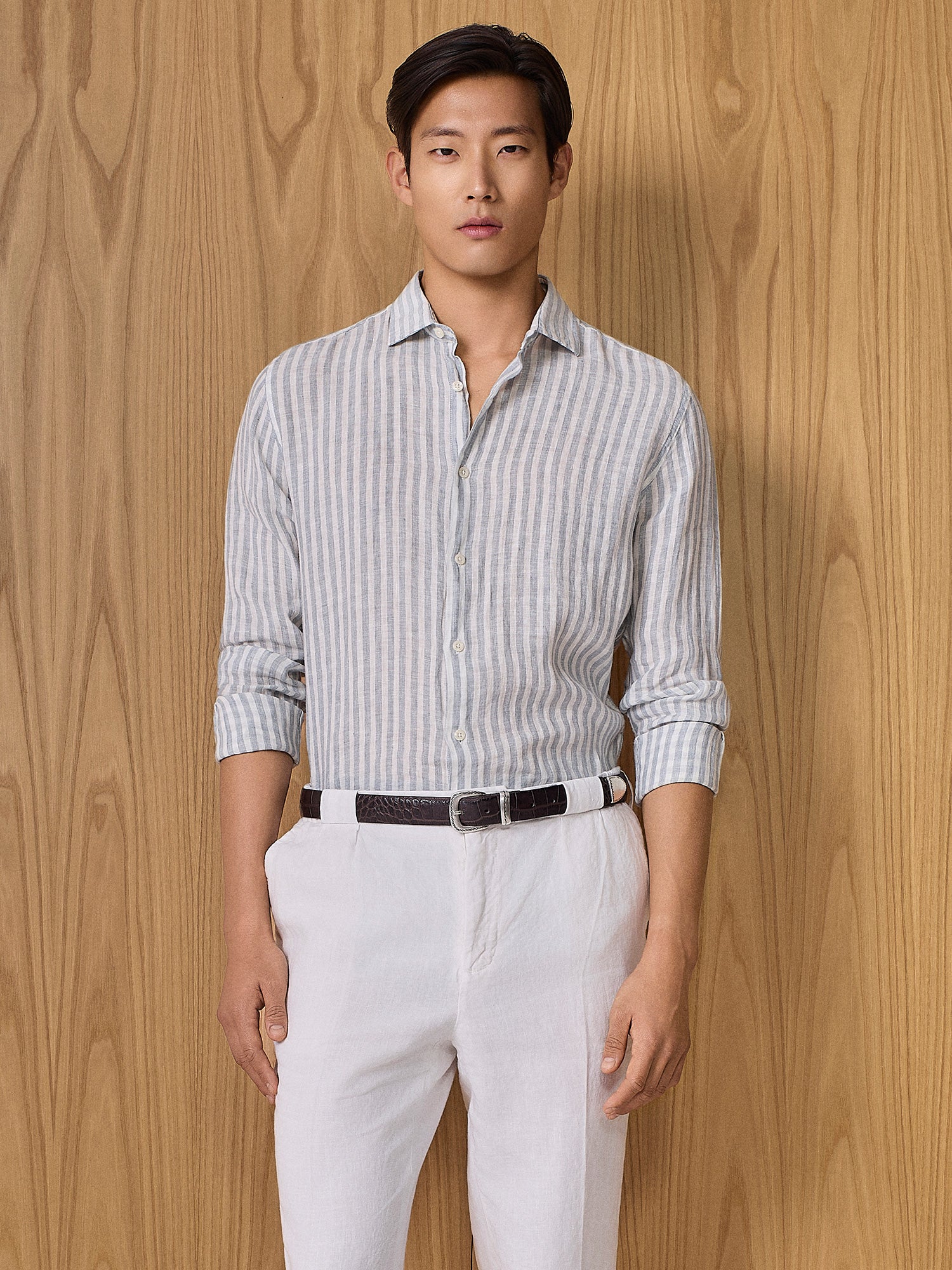 Camicia in lino a righe cloud