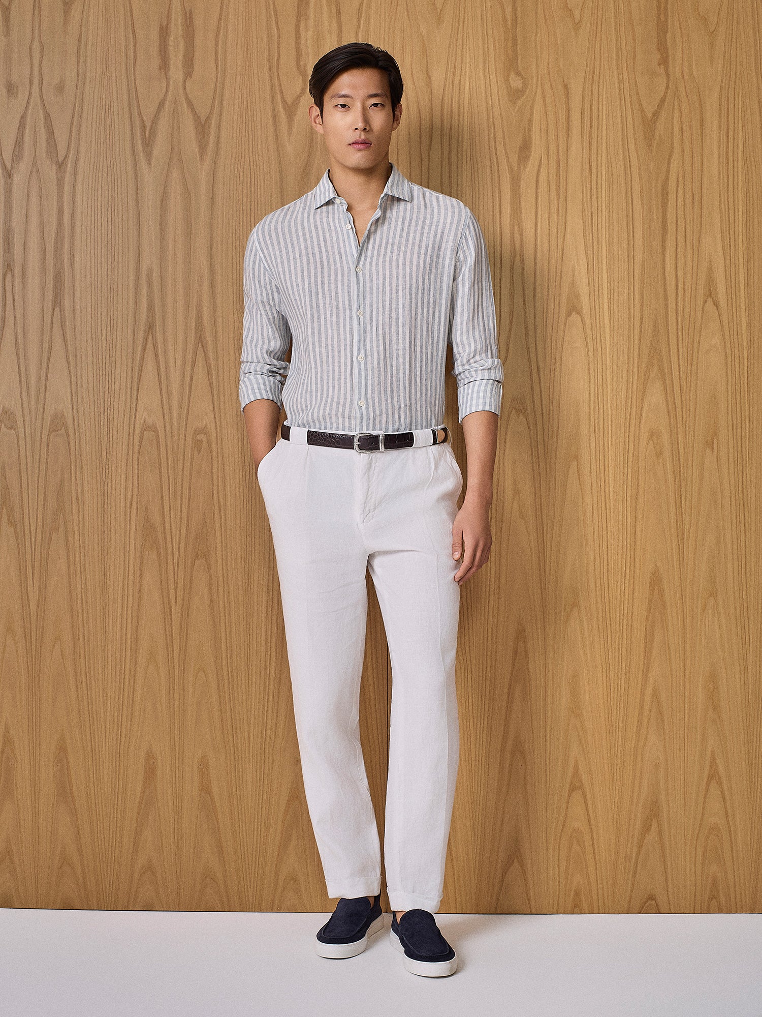 Camicia in lino a righe cloud - Image 3
