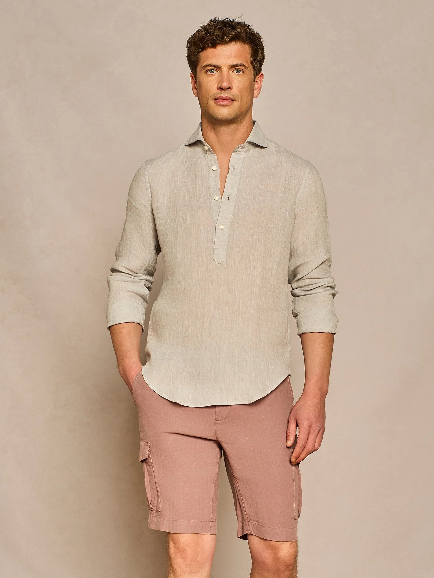 Camicia in lino casacca grigio chiaro melange