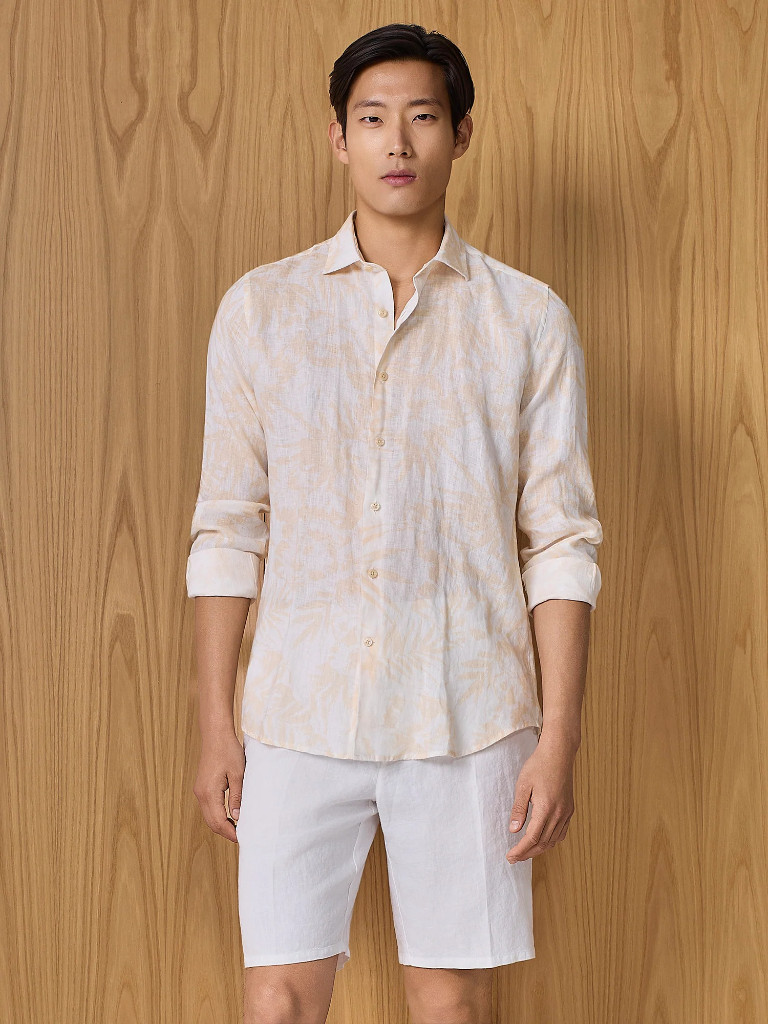 Camicia in lino stampa apricot
