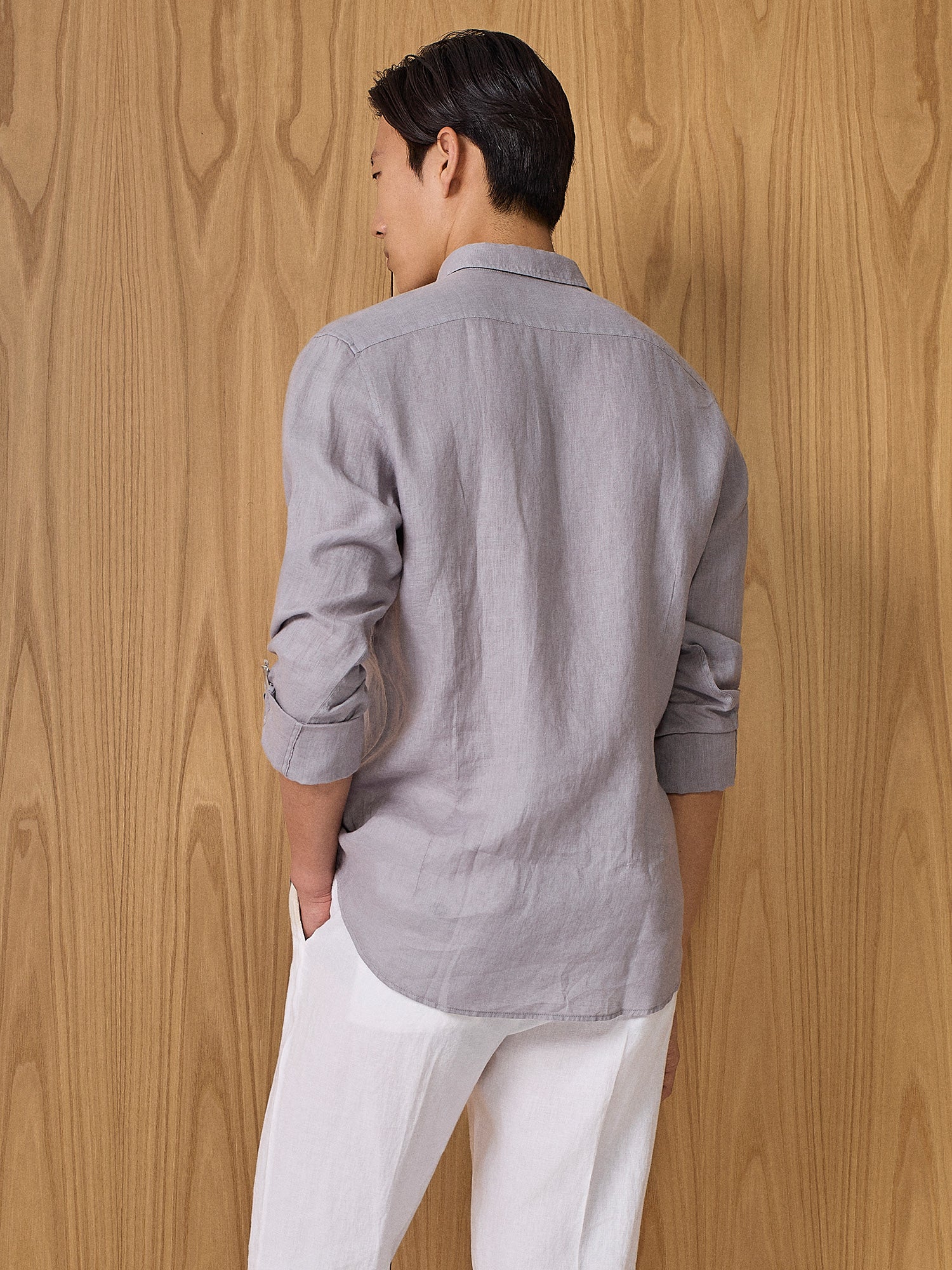 Camicia lino con tasche grigio - Image 4