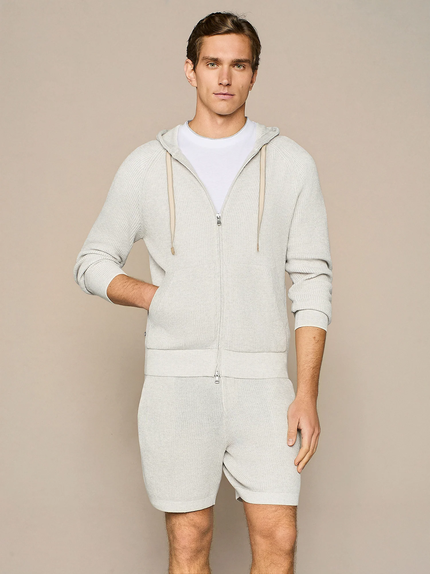 Felpa con cappuccio in maglia vanise' grigio chiaro