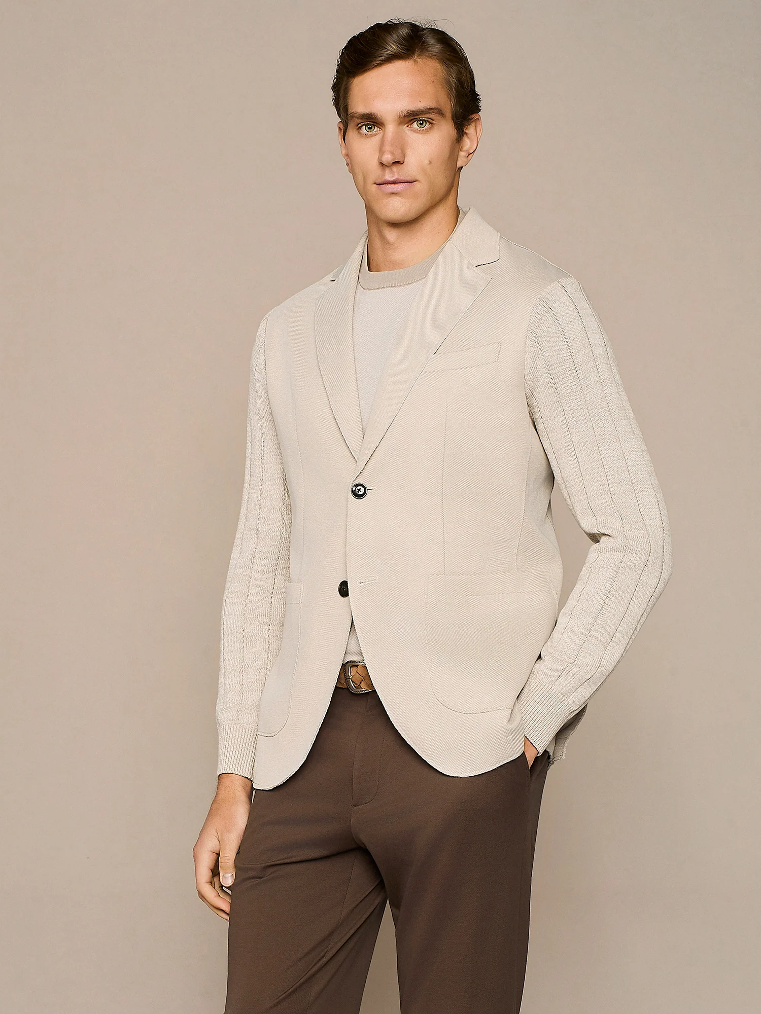 Giacca bi-materiale beige - Image 2
