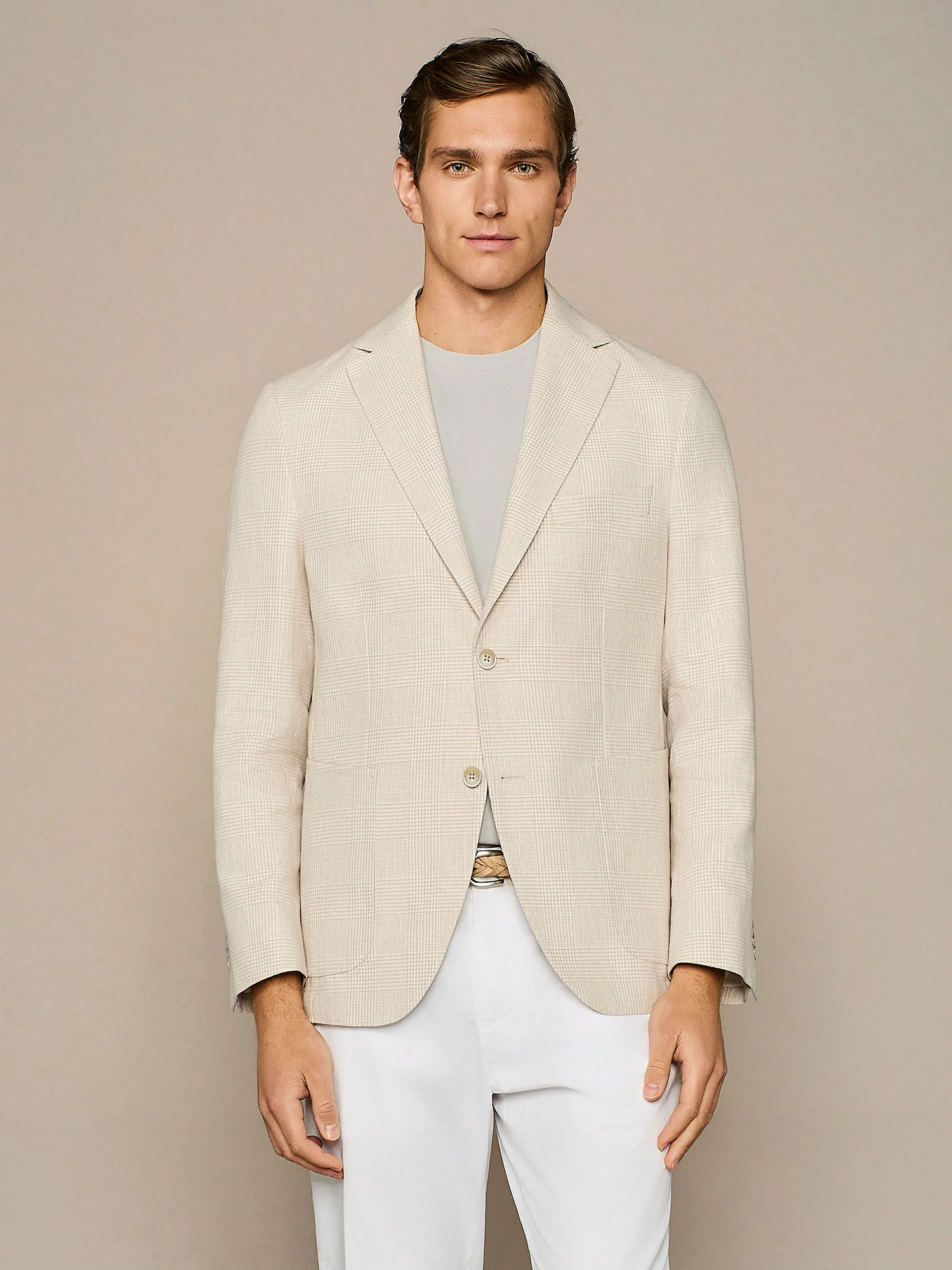 Giacca misto lino galles beige