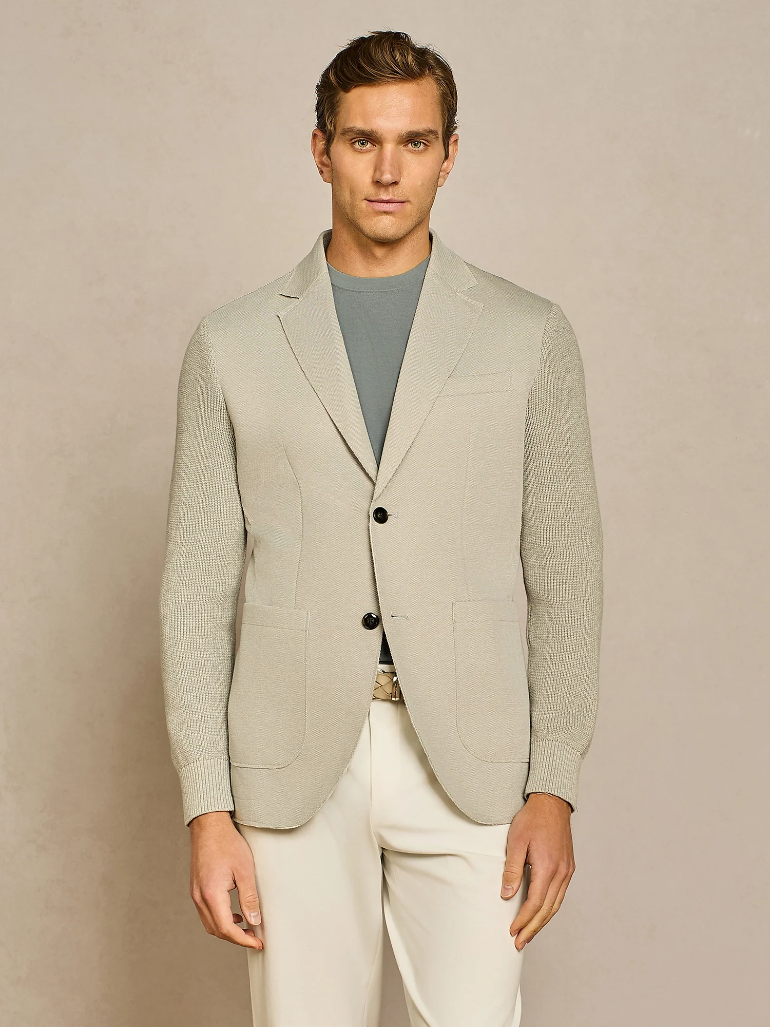 Giacca piquet con maniche in maglia grigio
