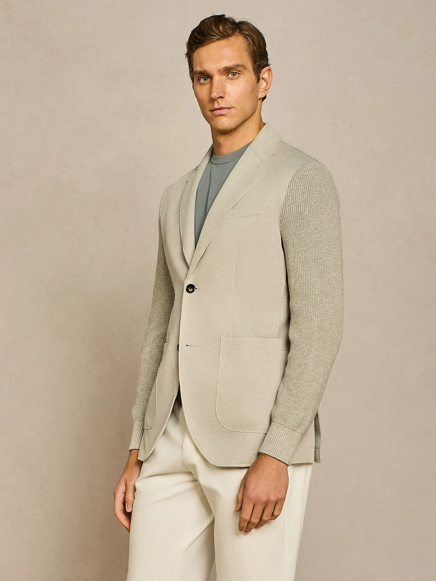 Giacca piquet con maniche in maglia grigio - Image 2