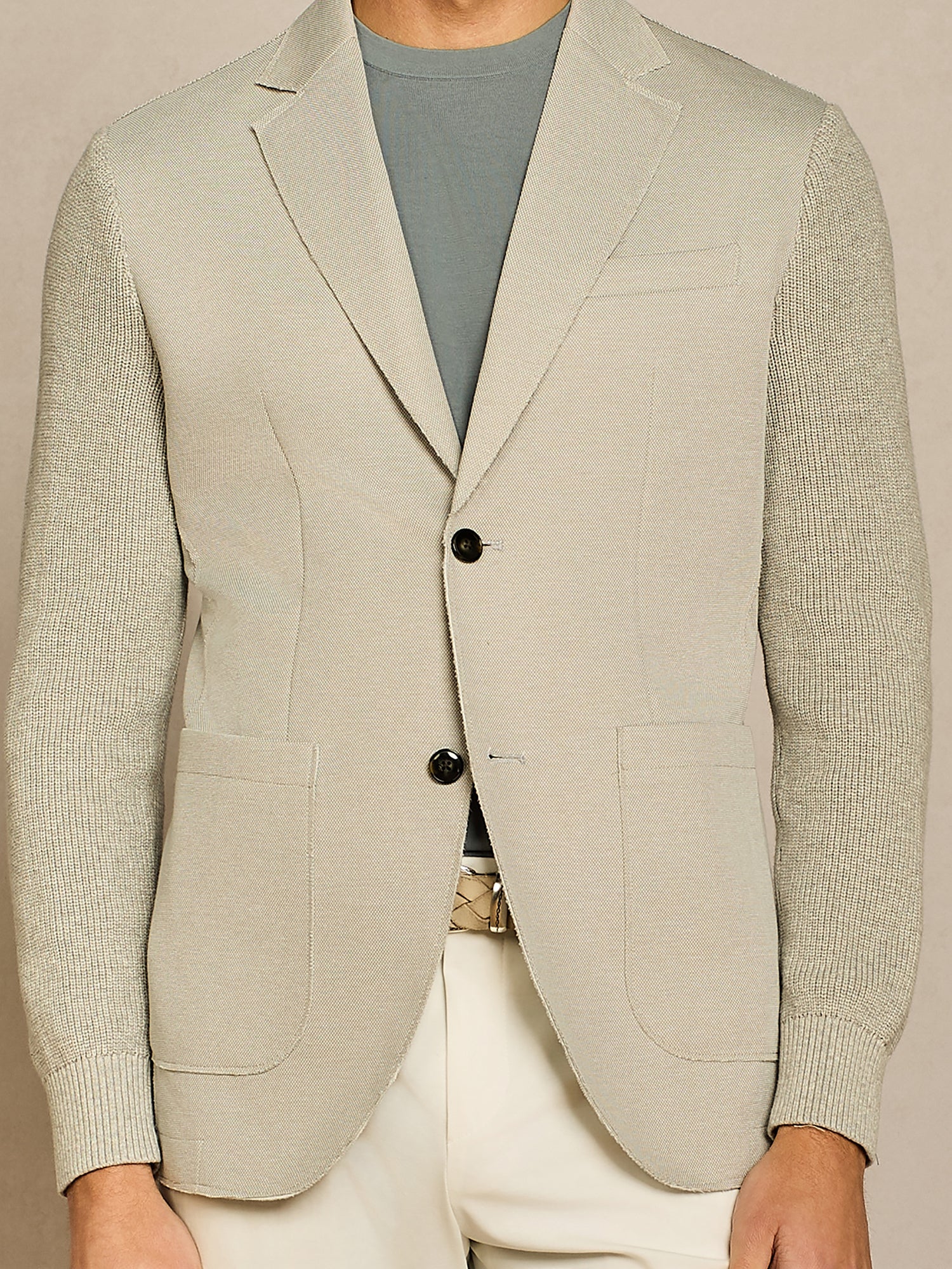 Giacca piquet con maniche in maglia grigio - Image 4