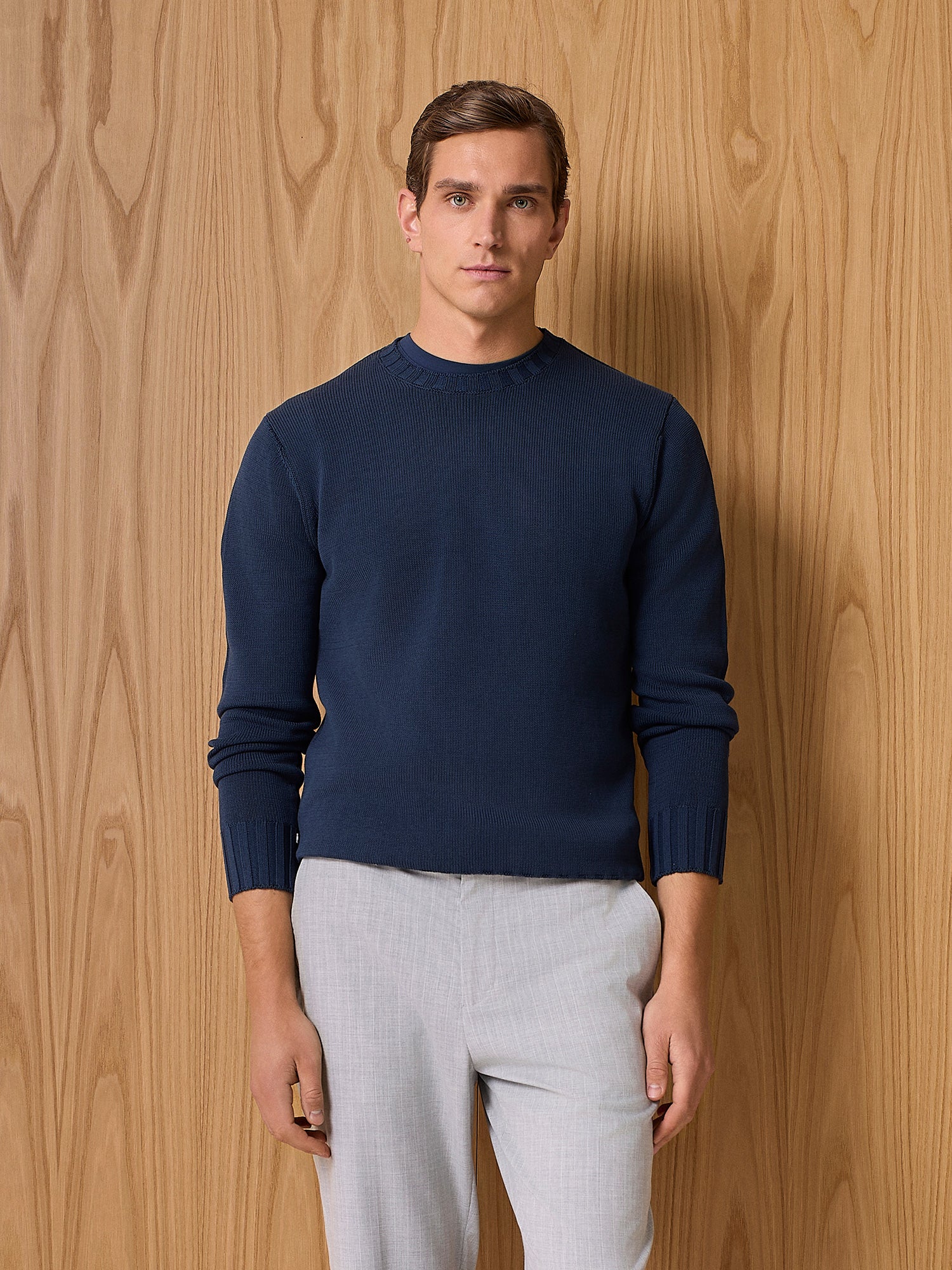 Maglia girocollo in cotone lavato navy
