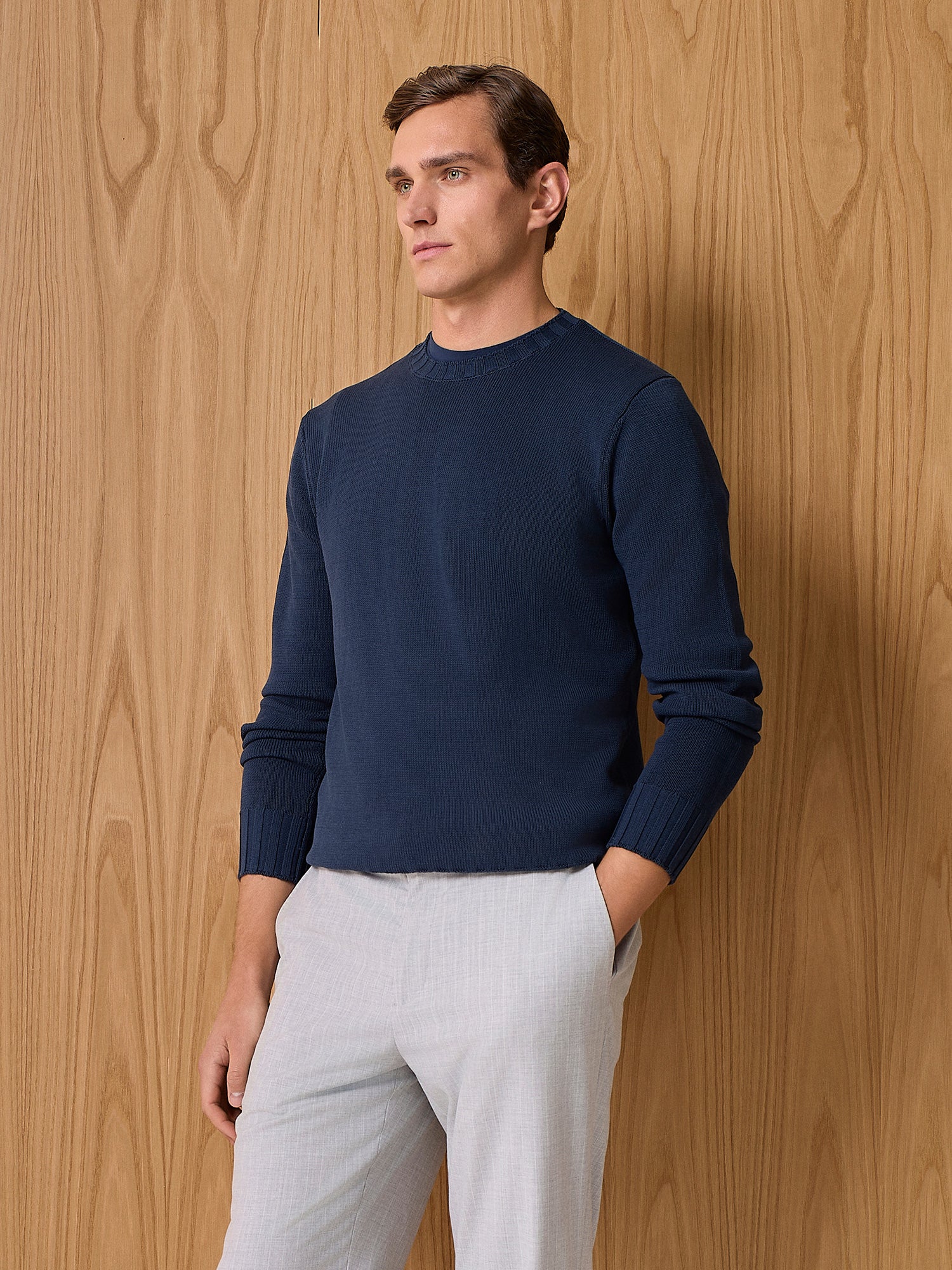 Maglia girocollo in cotone lavato navy - Image 2