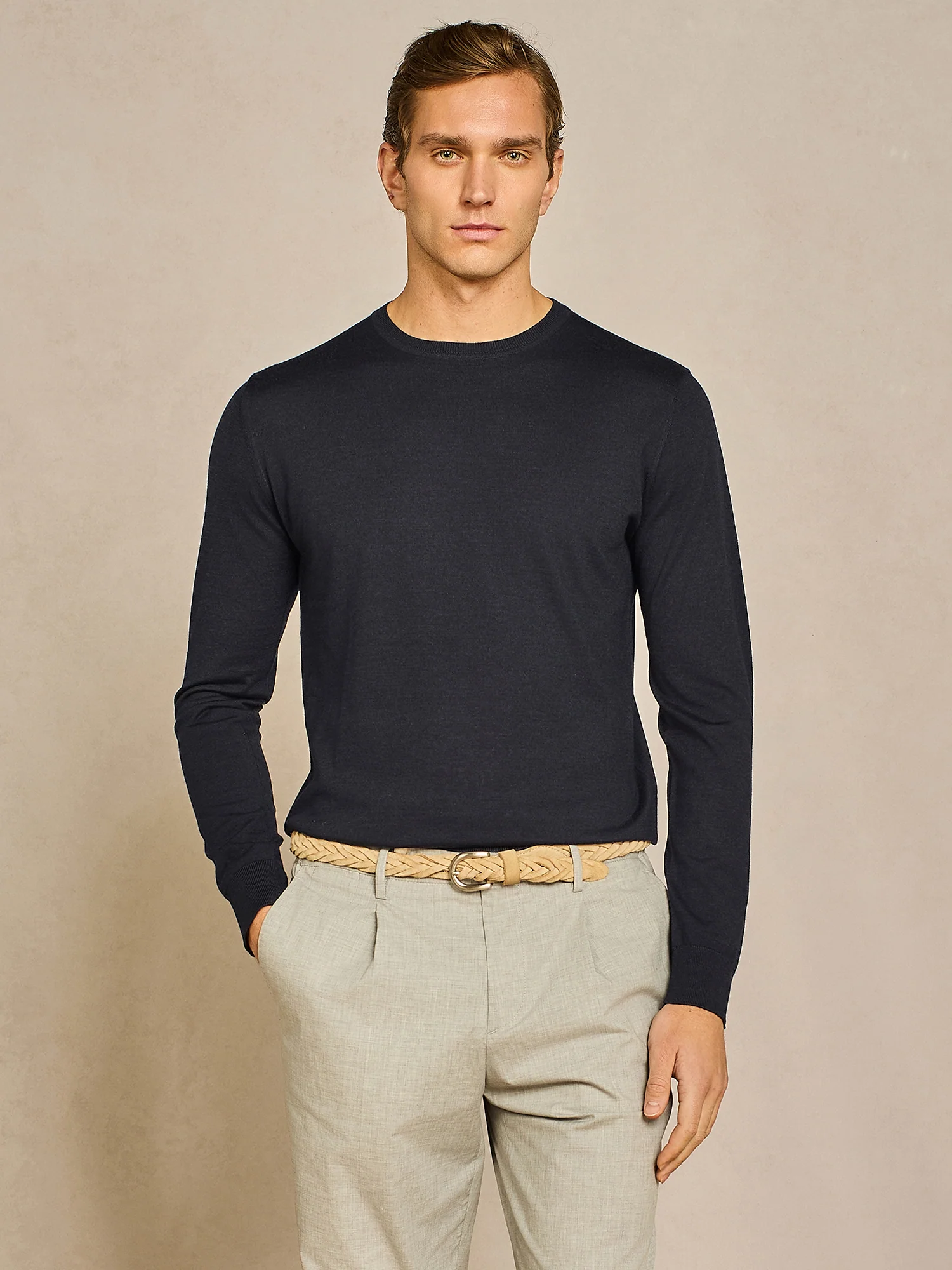 Girocollo in maglia misto seta e cashmere blu