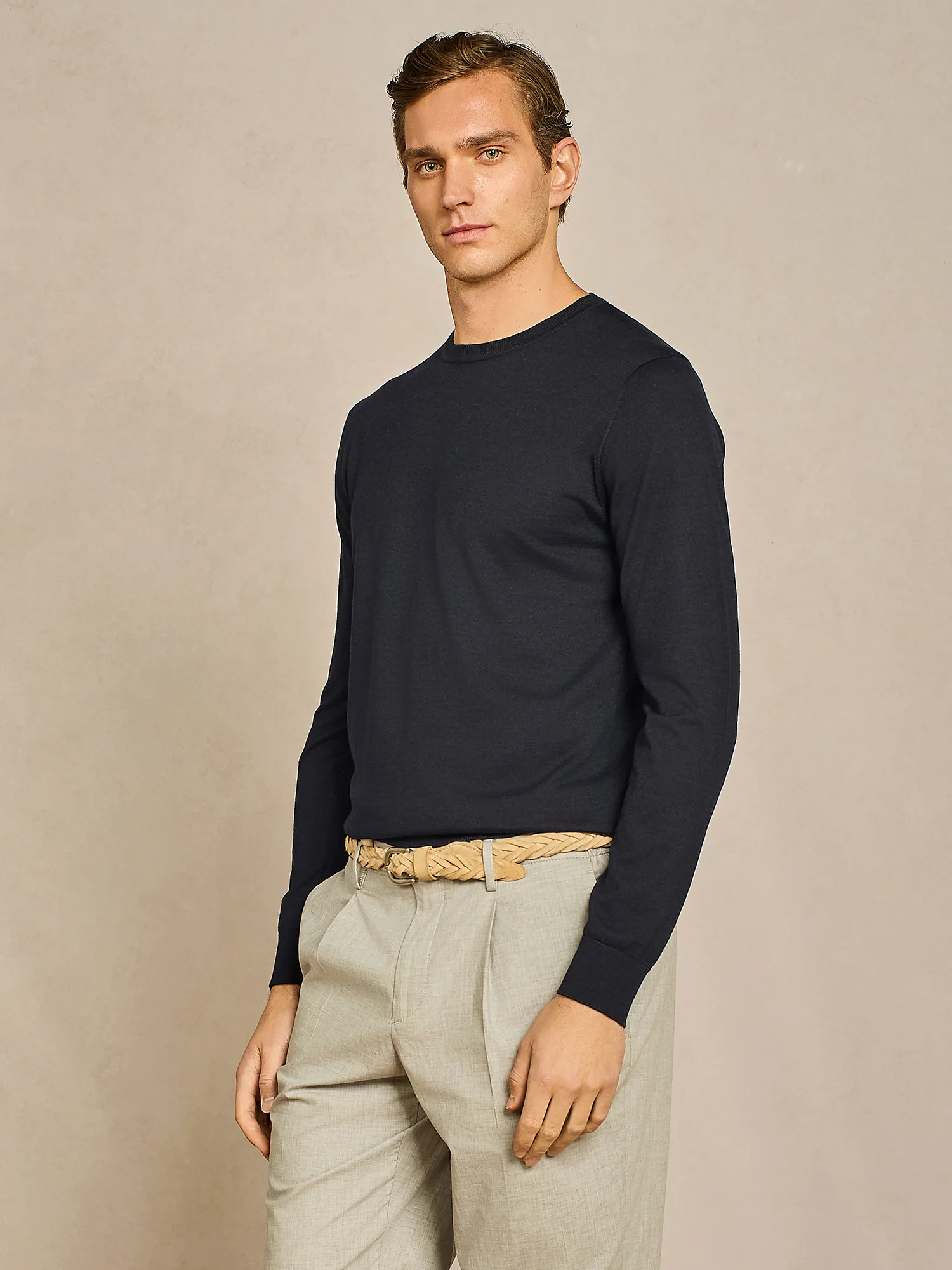 Girocollo in maglia misto seta e cashmere blu - Image 2