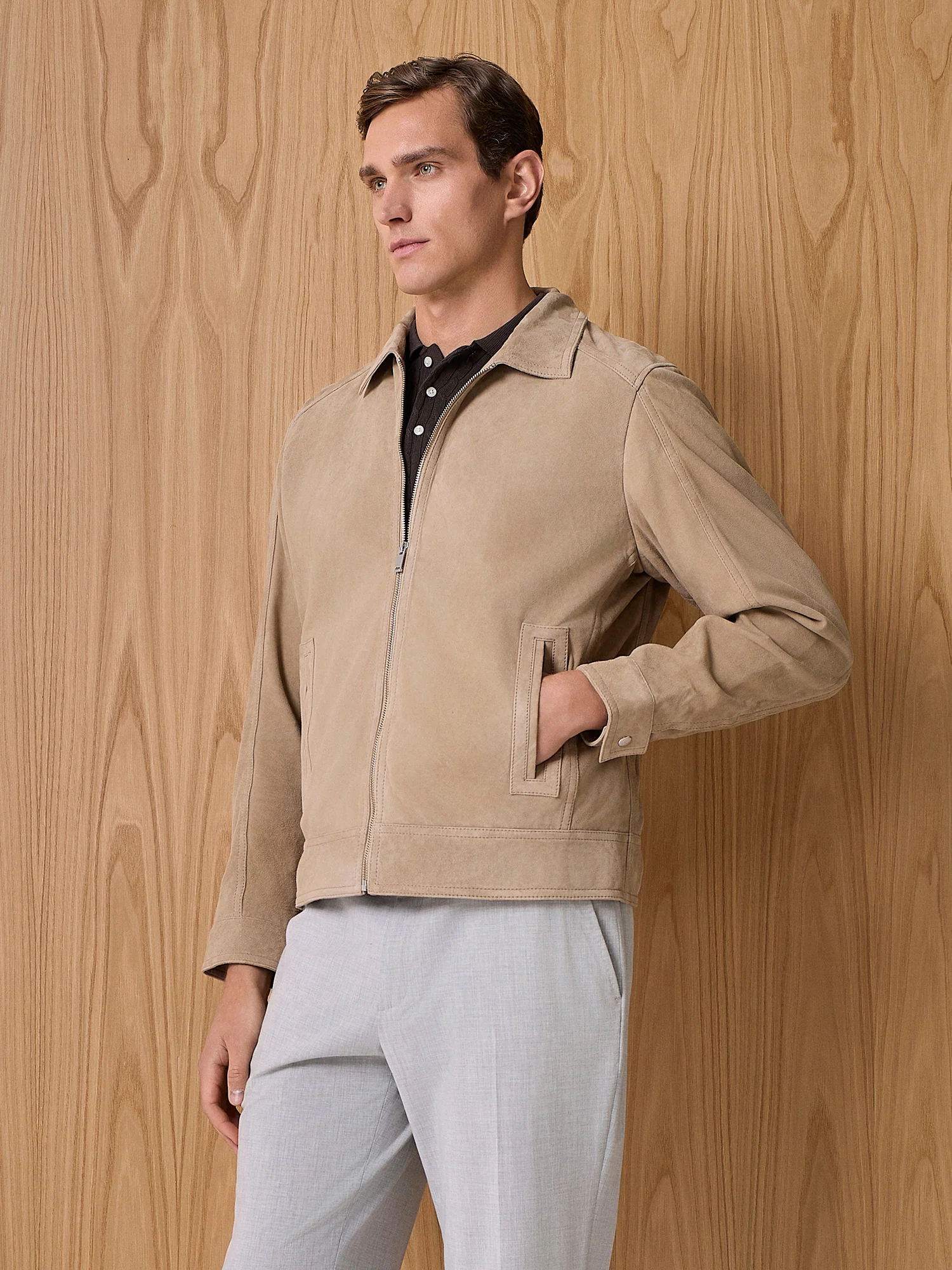 Giubbino in vero camoscio taupe - Image 2
