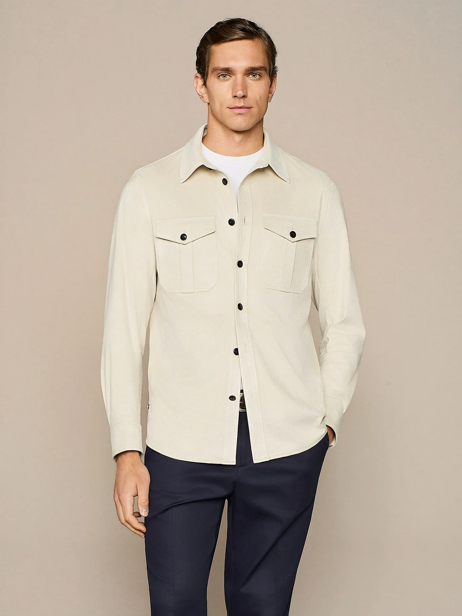 Overshirt in eco suede beige