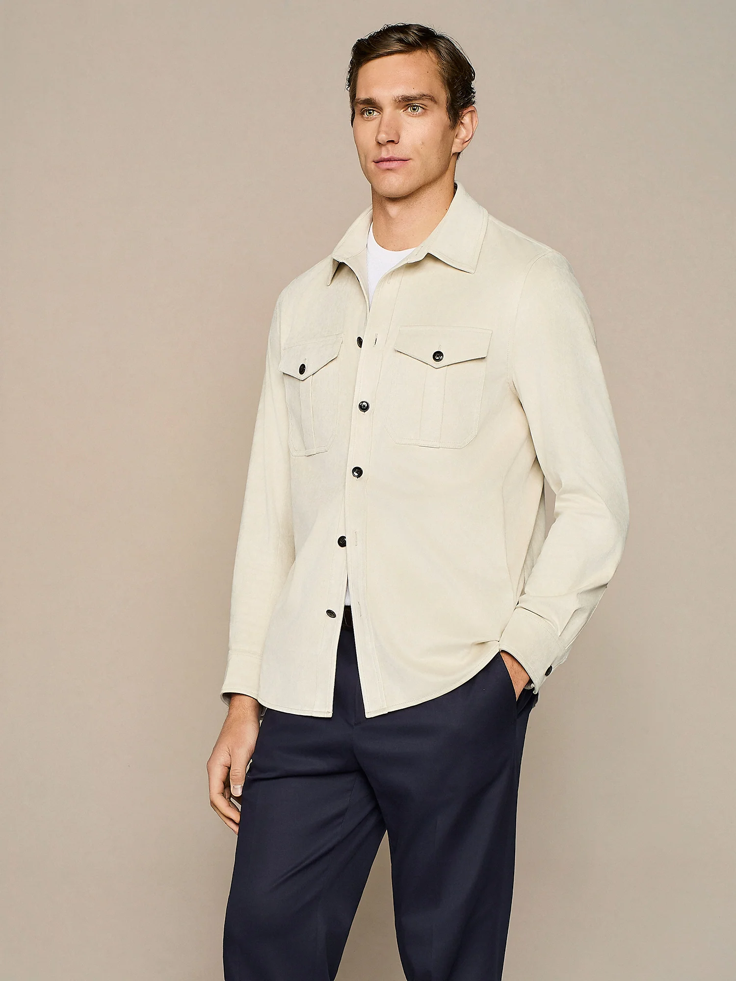 Overshirt in eco suede beige - Image 2