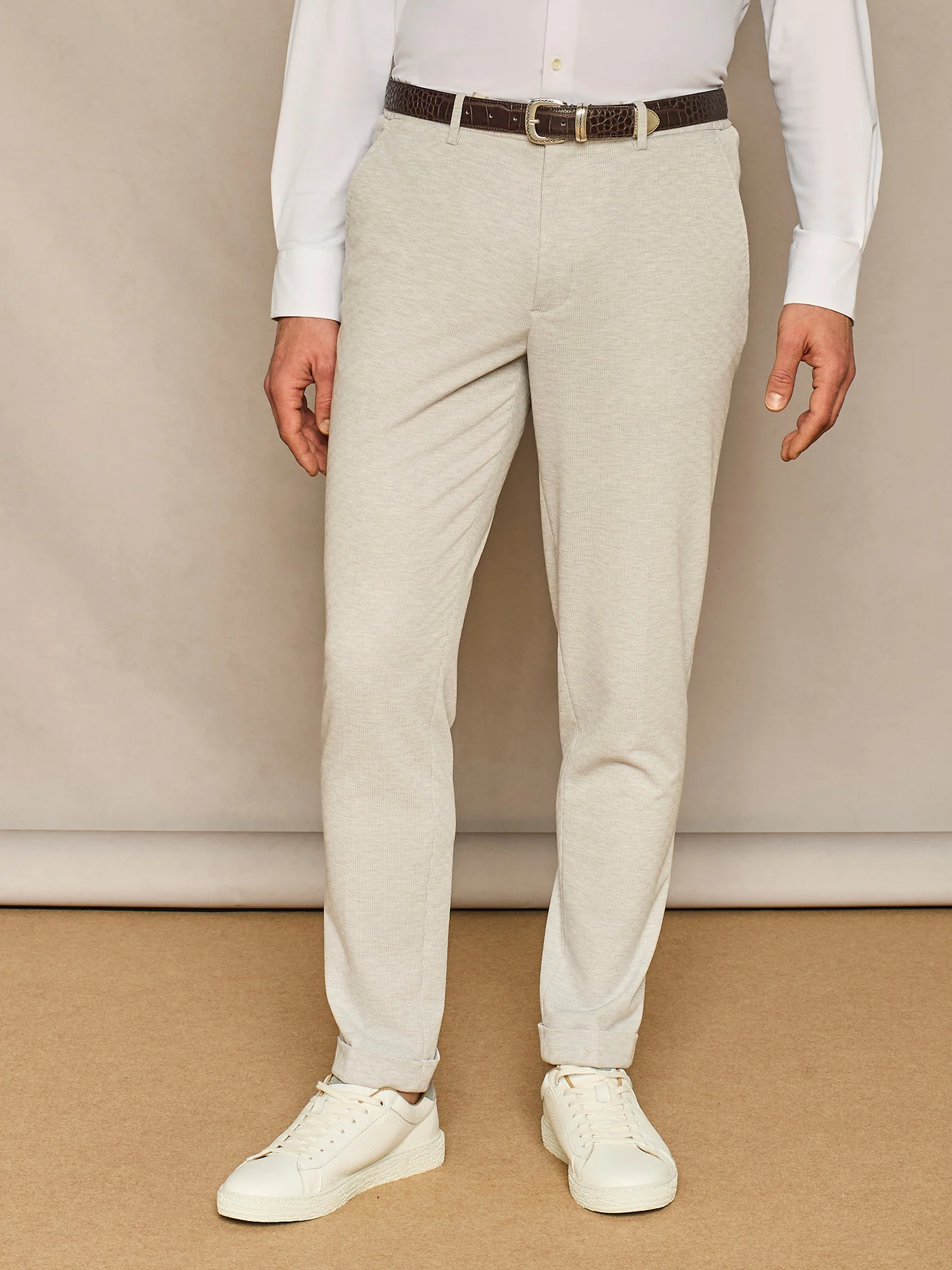 Pantalone con laccio in jersey gessato grigio chiaro - Image 2