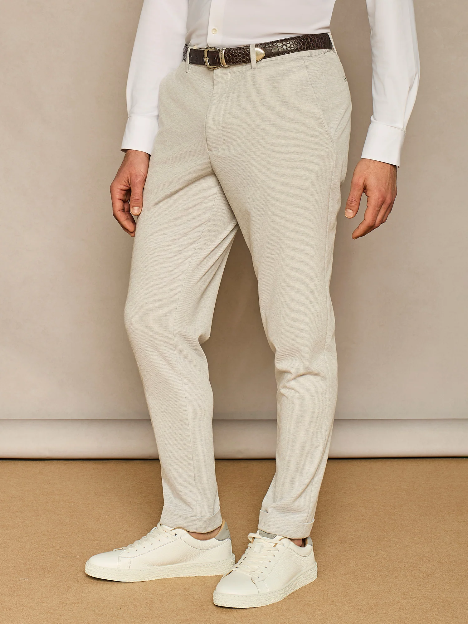 Pantalone con laccio in jersey gessato grigio chiaro - Image 3