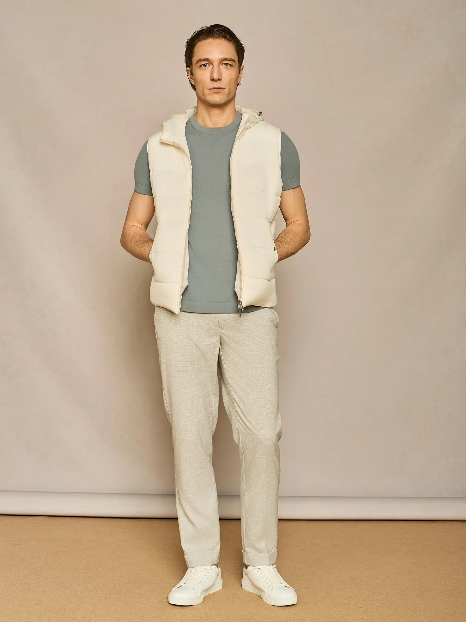 Pantalone con laccio pied-de-poule grigio chiaro
