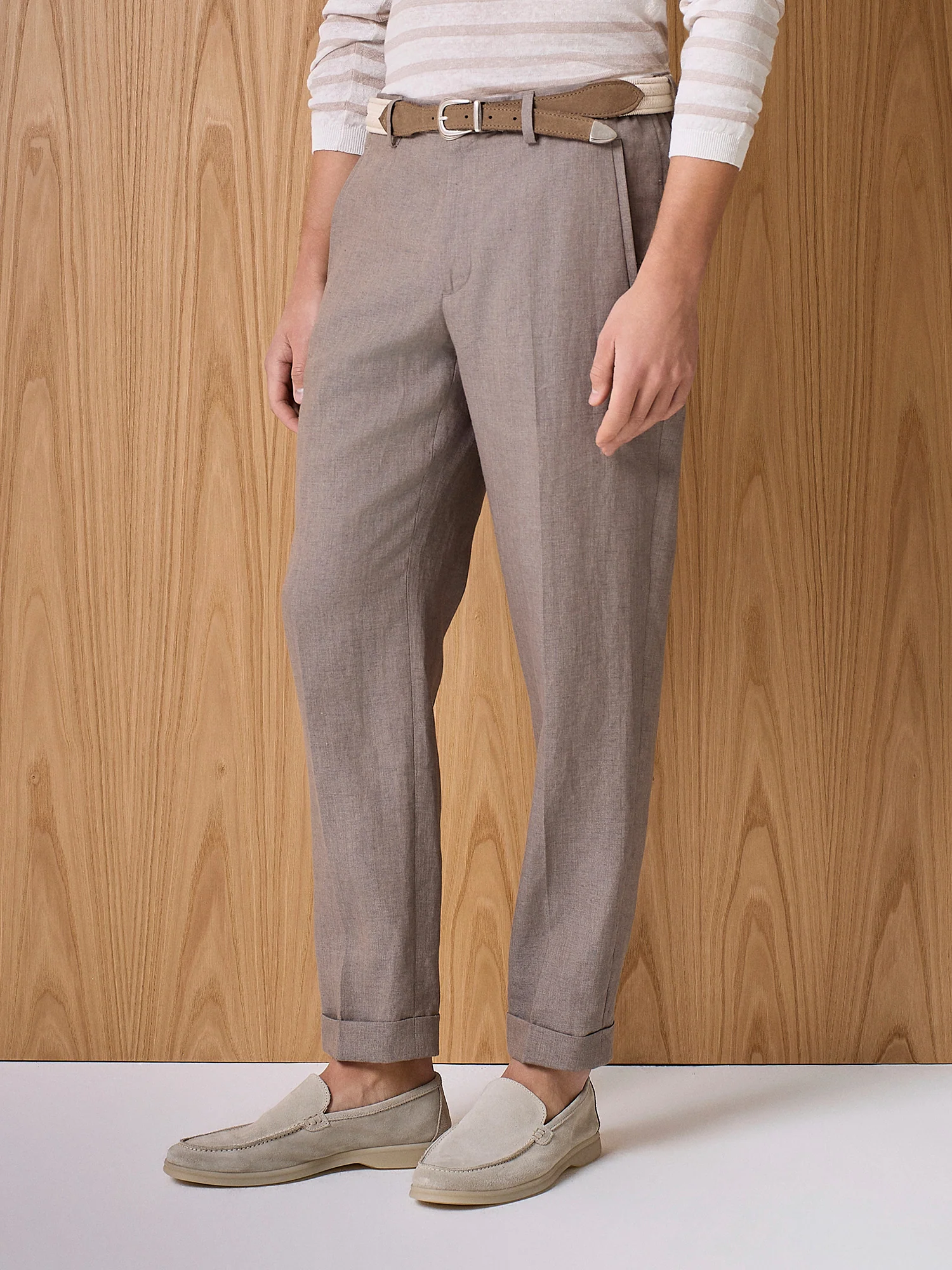 Pantalone in lino taupe - Image 3