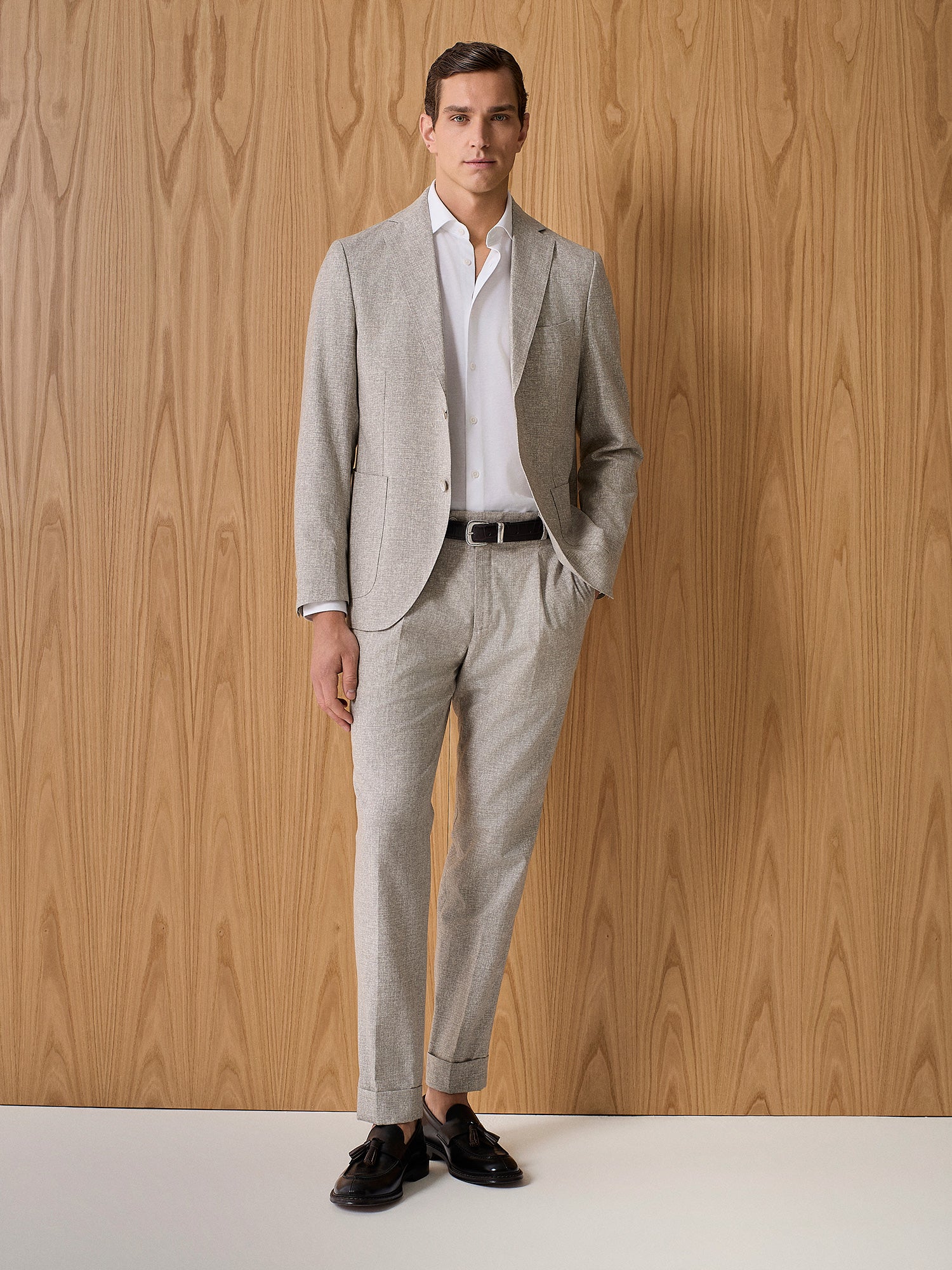 Pantalone sartoriale in lana stretch beige - Image 4