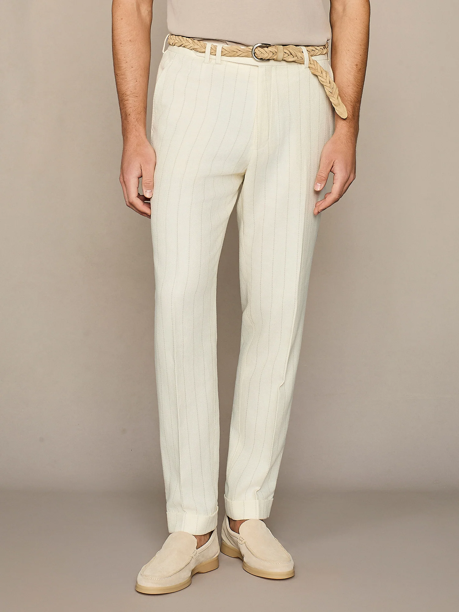 Pantalone misto lino gessato bianco - Image 2