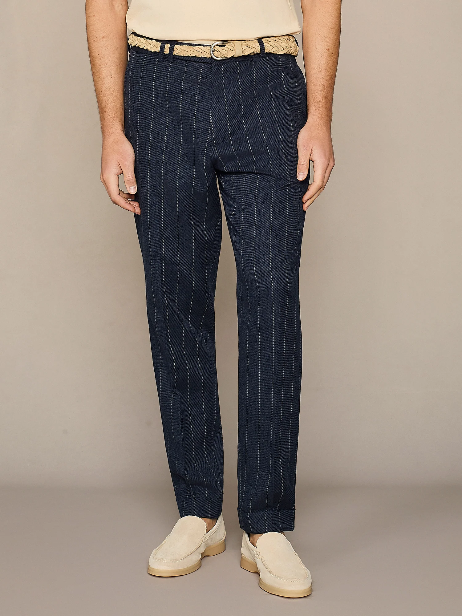Pantalone misto lino gessato navy - Image 2