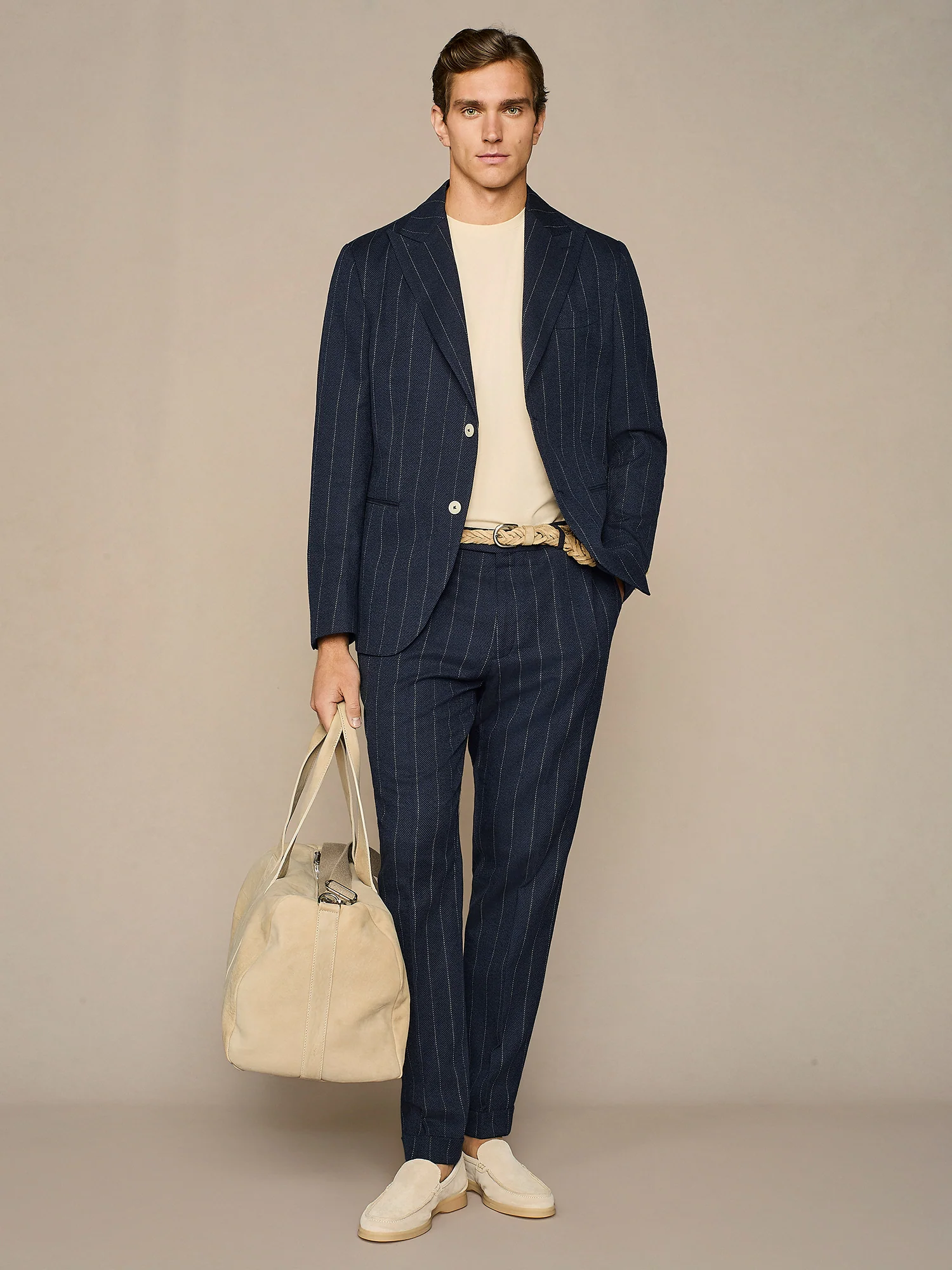 Pantalone misto lino gessato navy - Image 4