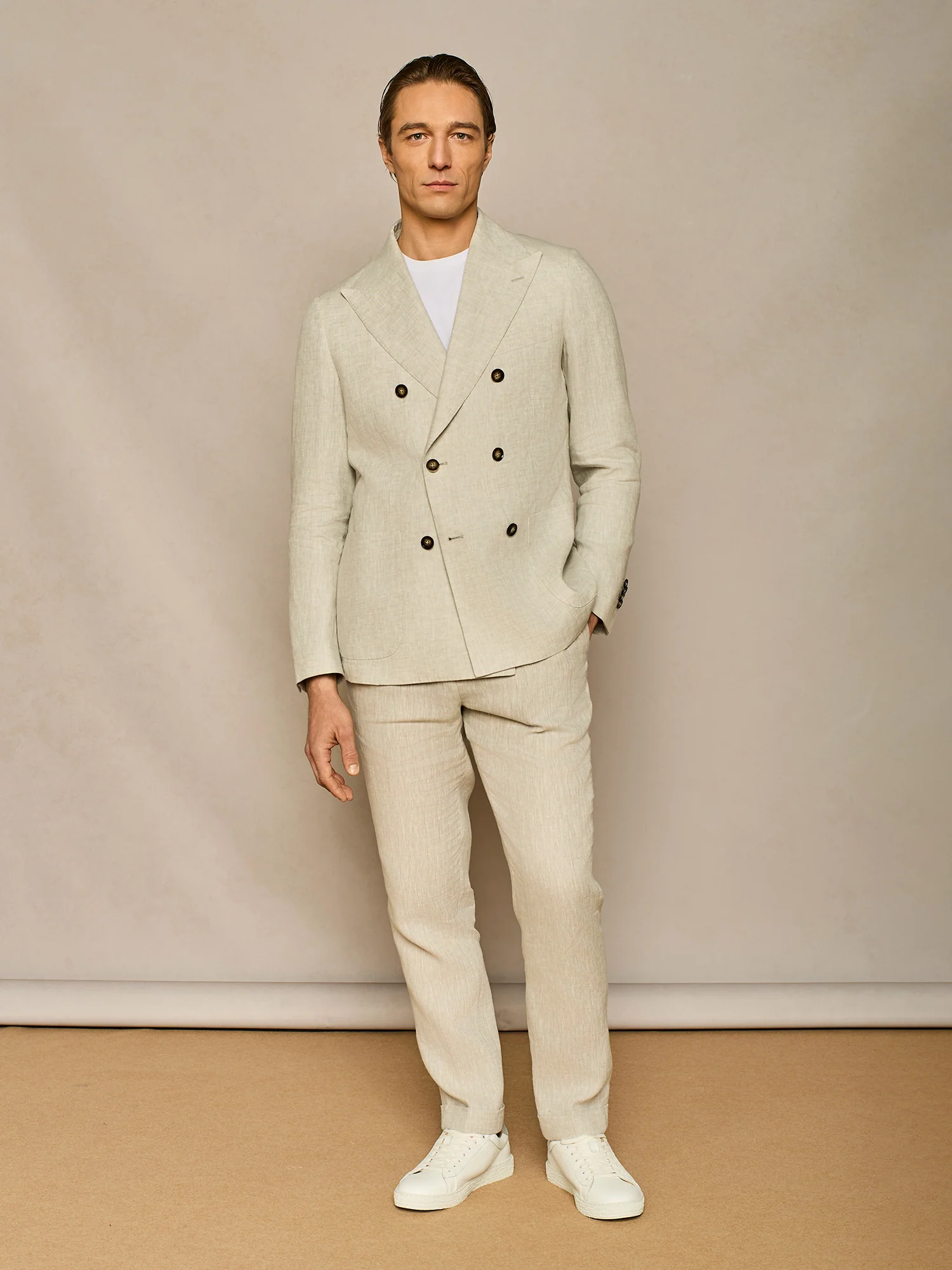 Pantalone sartoriale in lino grigio chiaro