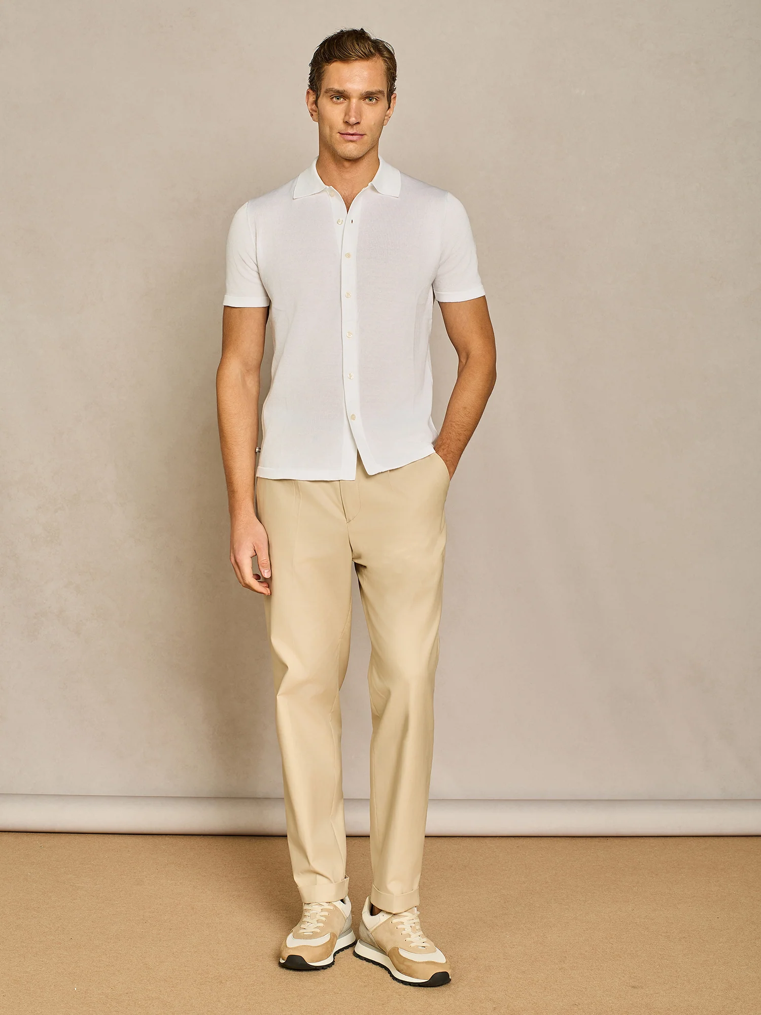 Pantalone in cotone e lyocell beige