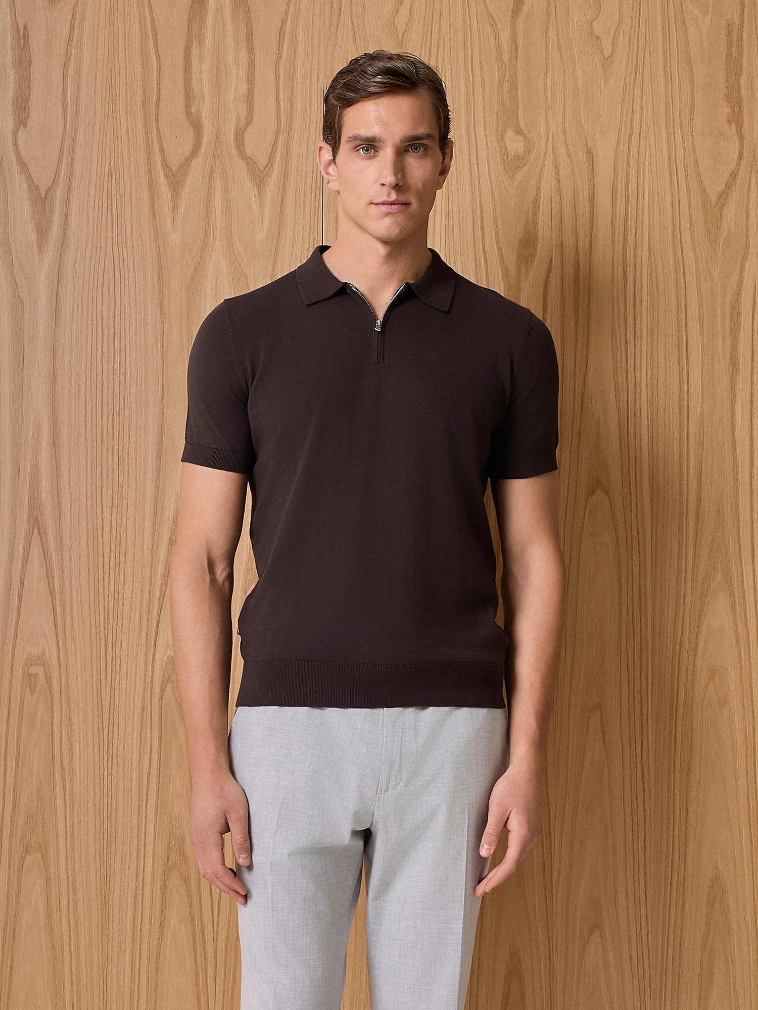 Polo in maglia con zip moro