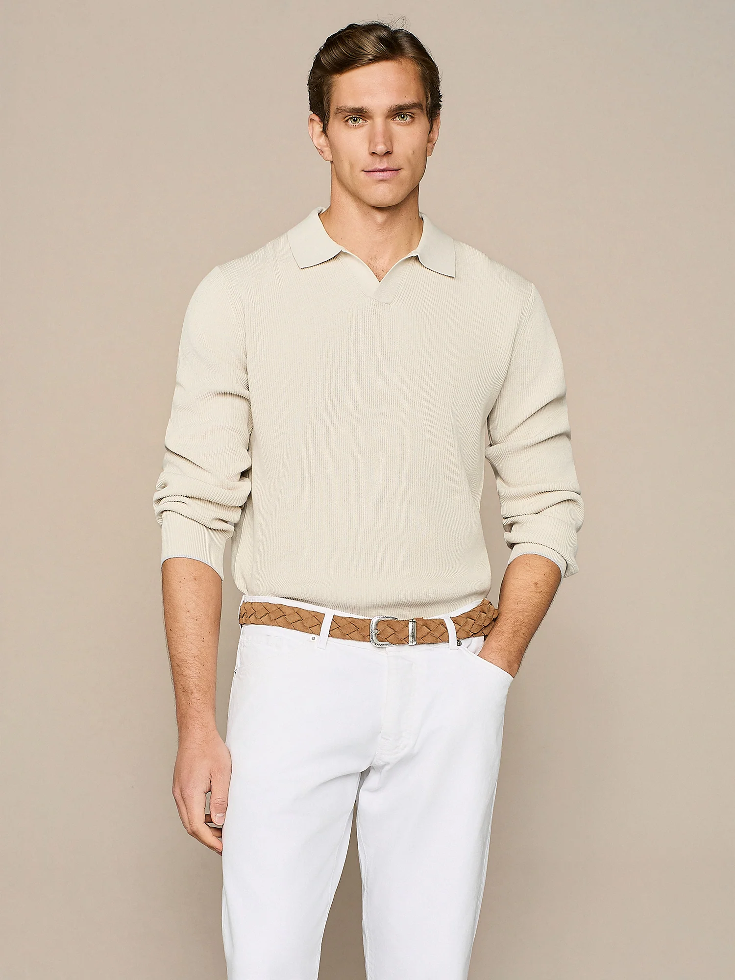 Polo in maglia costa inglese burro