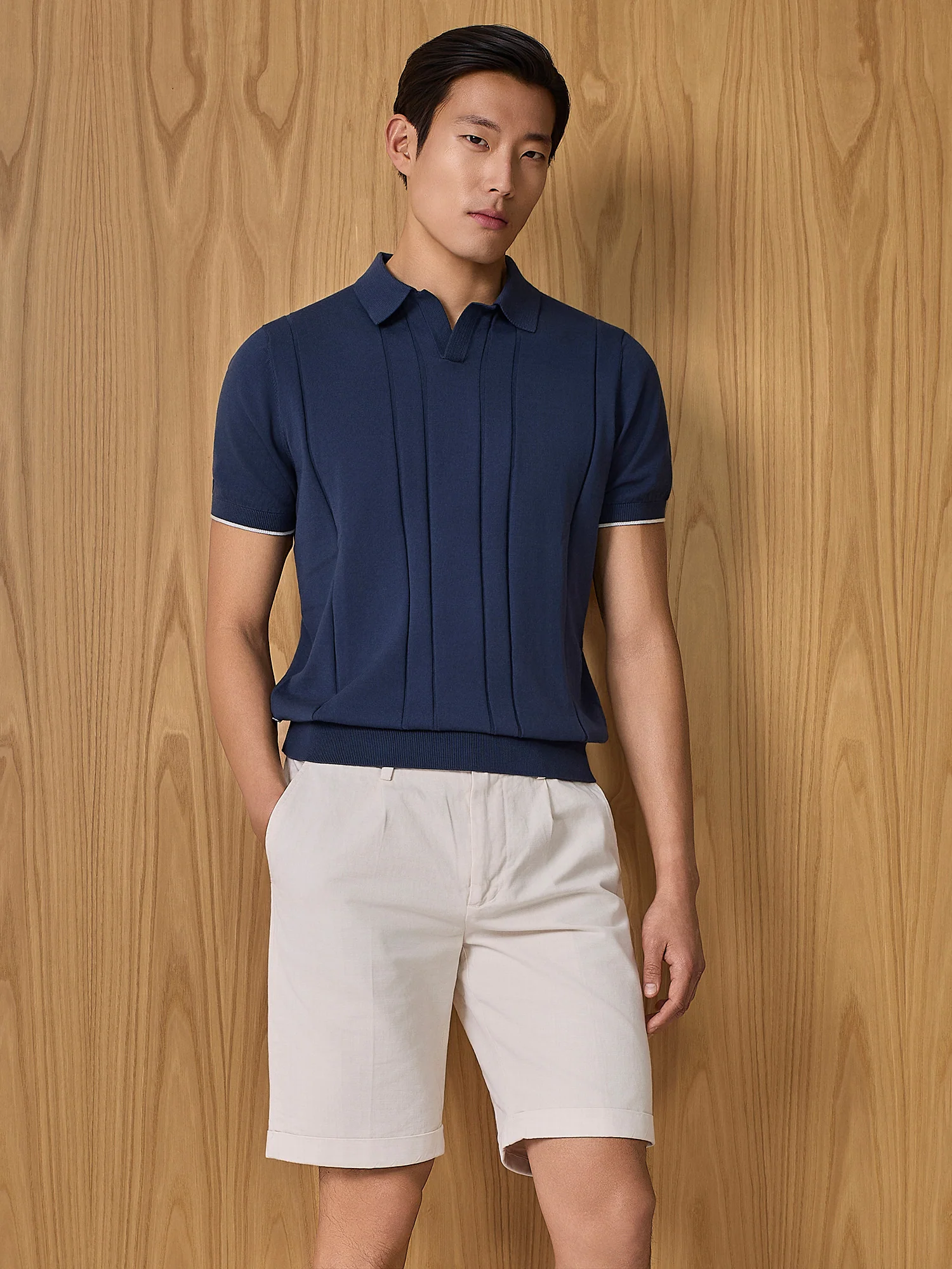 Polo in maglia costa piatta navy