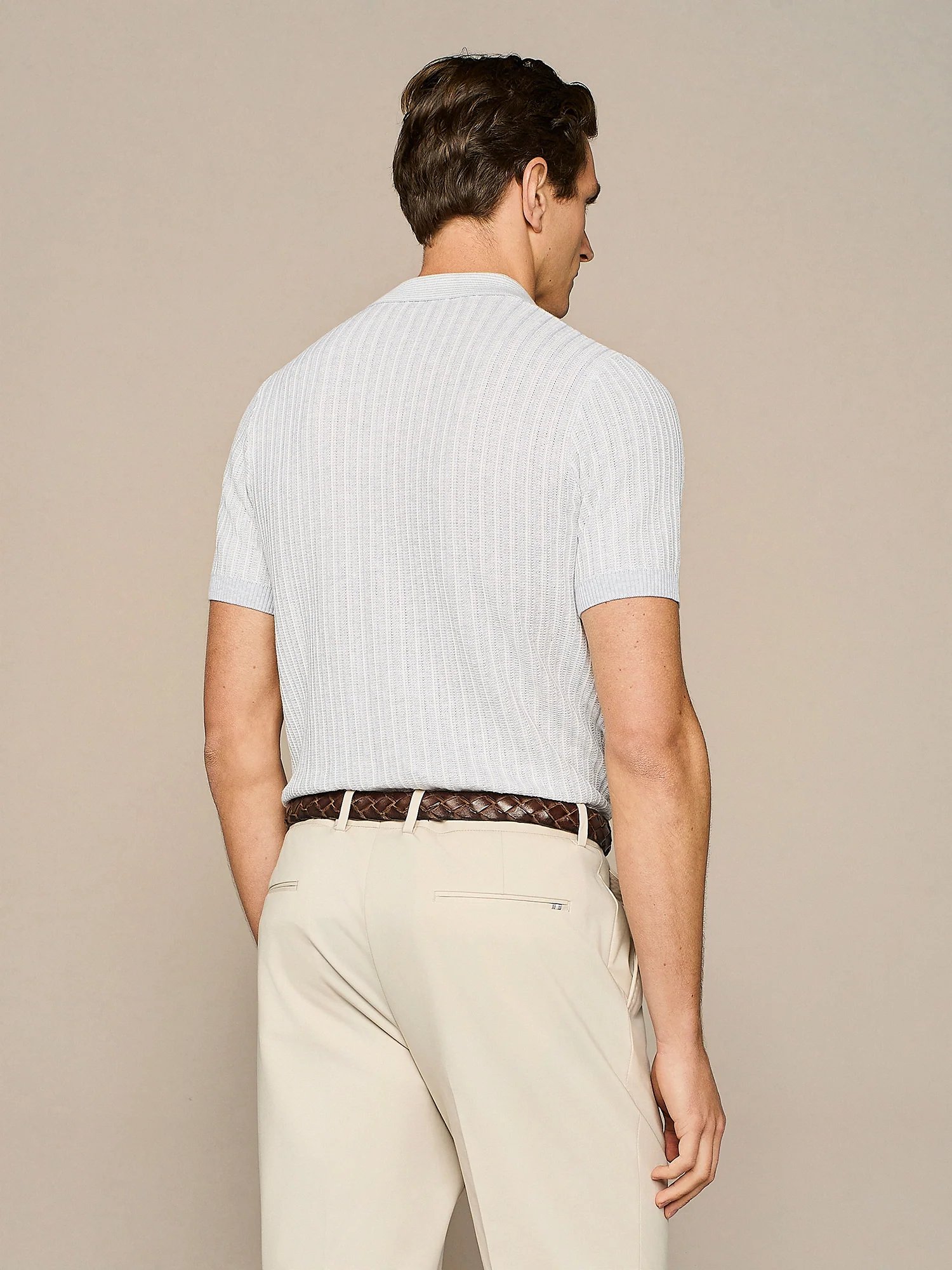 Polo in maglia lavorata grigio chiaro melange - Image 4