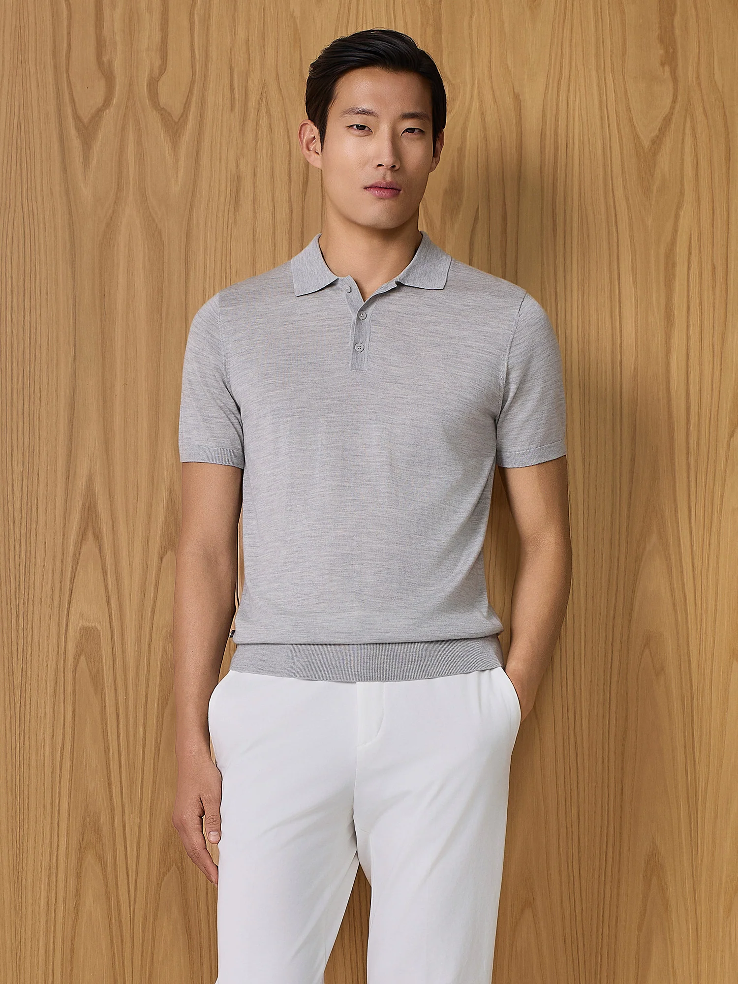 Polo in maglia misto seta grigio chiaro