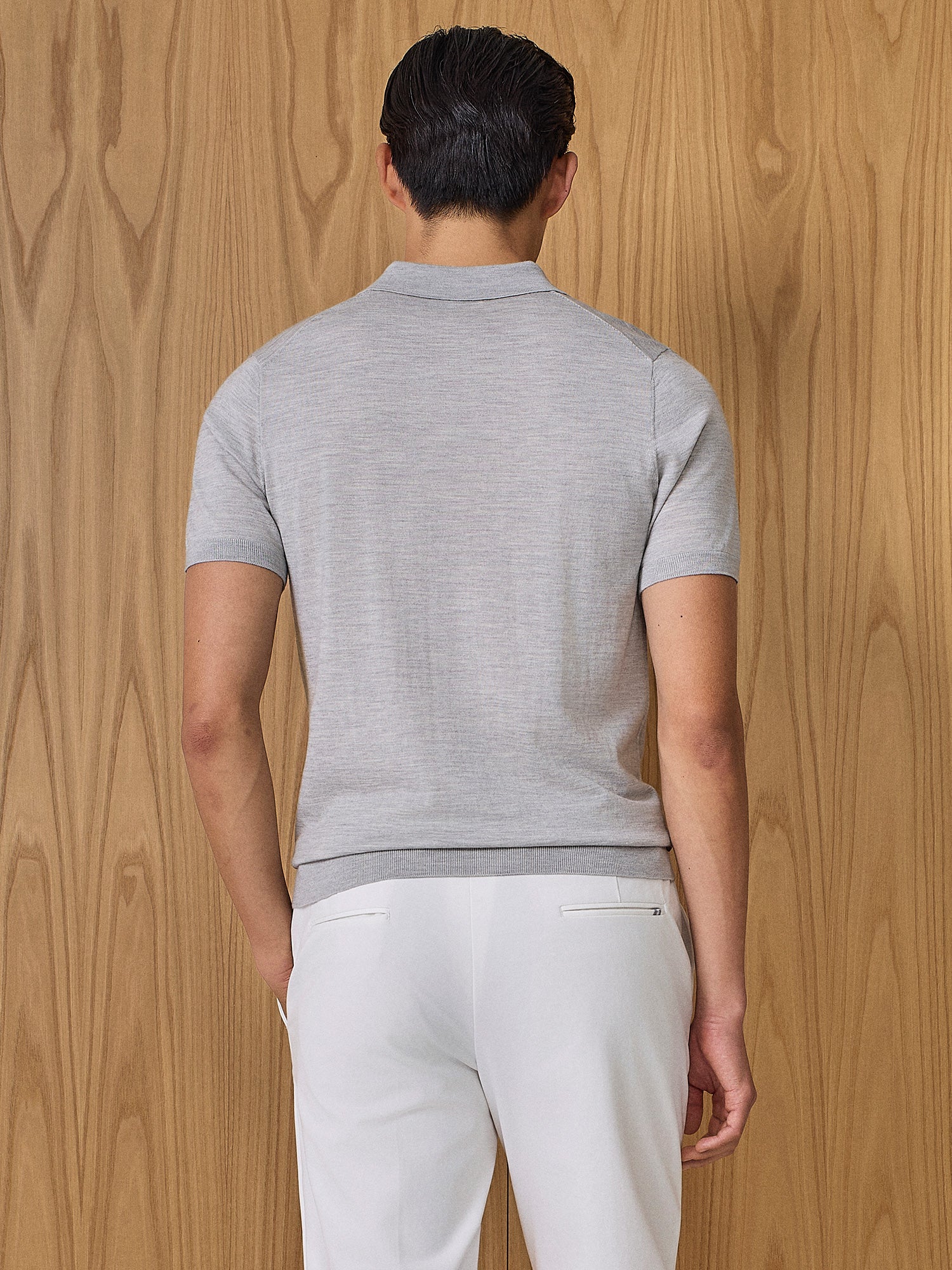 Polo in maglia misto seta grigio chiaro - Image 4