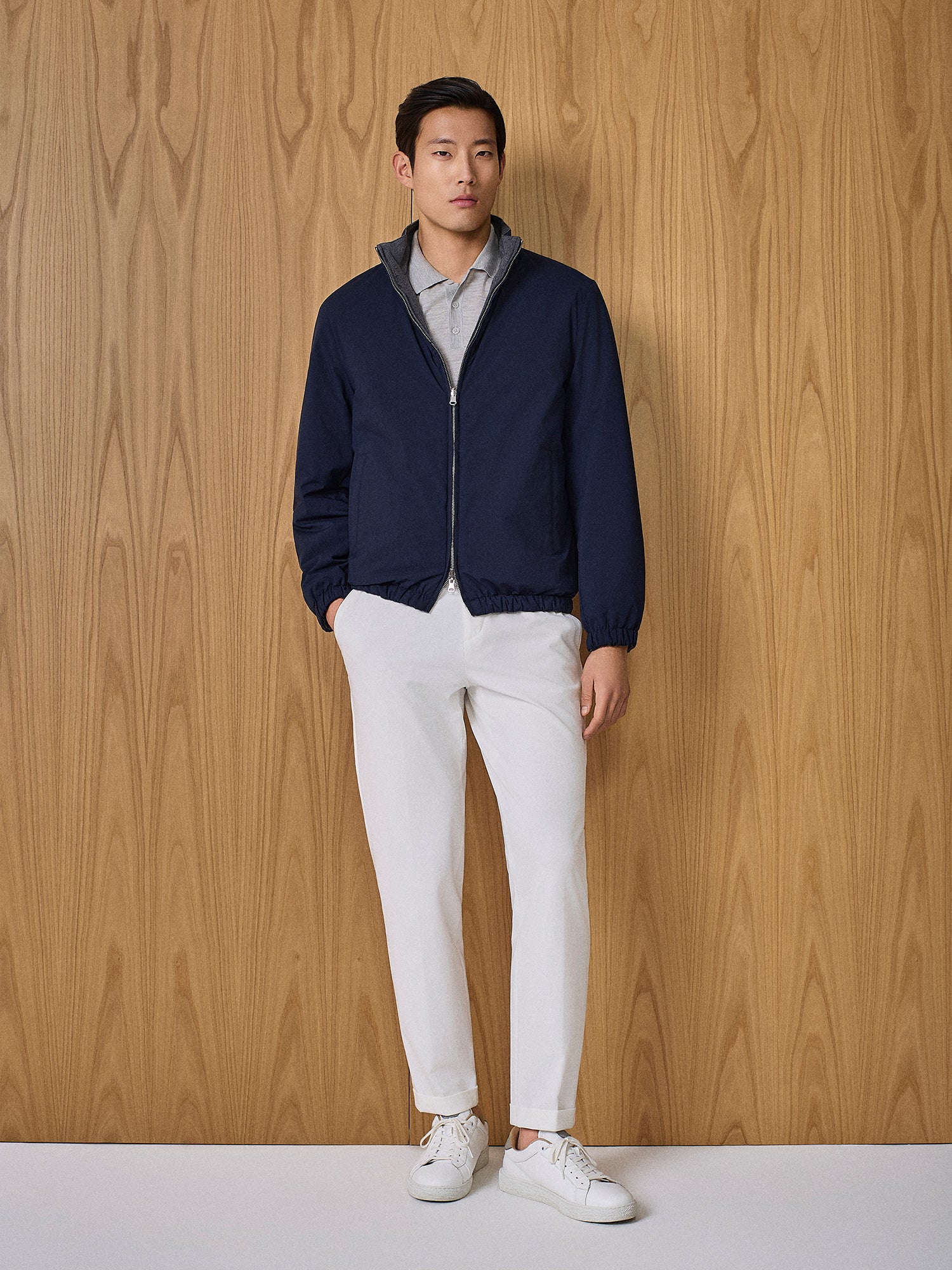 Giubbino leggero reversibile in nylon blu - Image 3