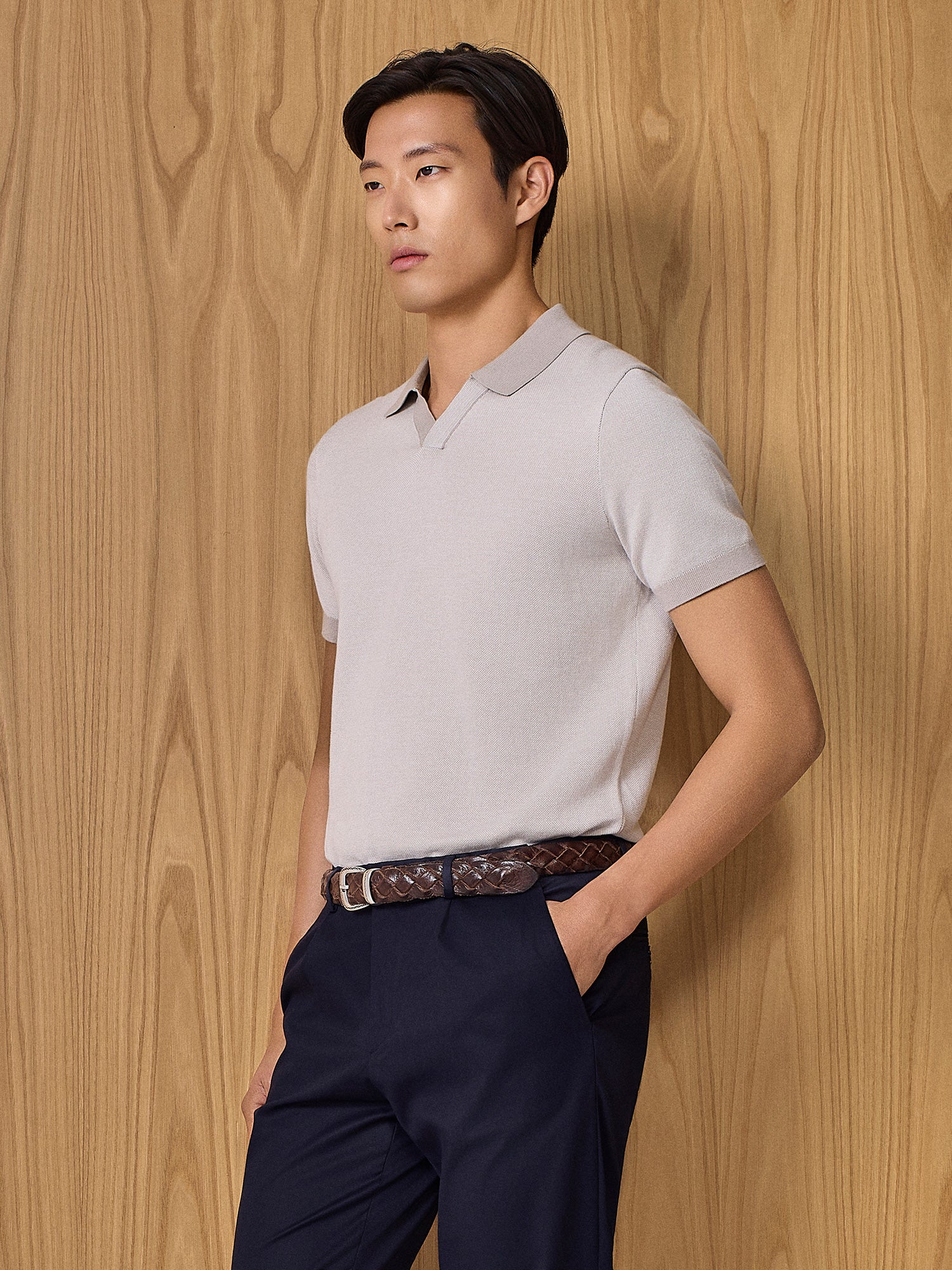 Polo in maglia piquet taupe - Image 2