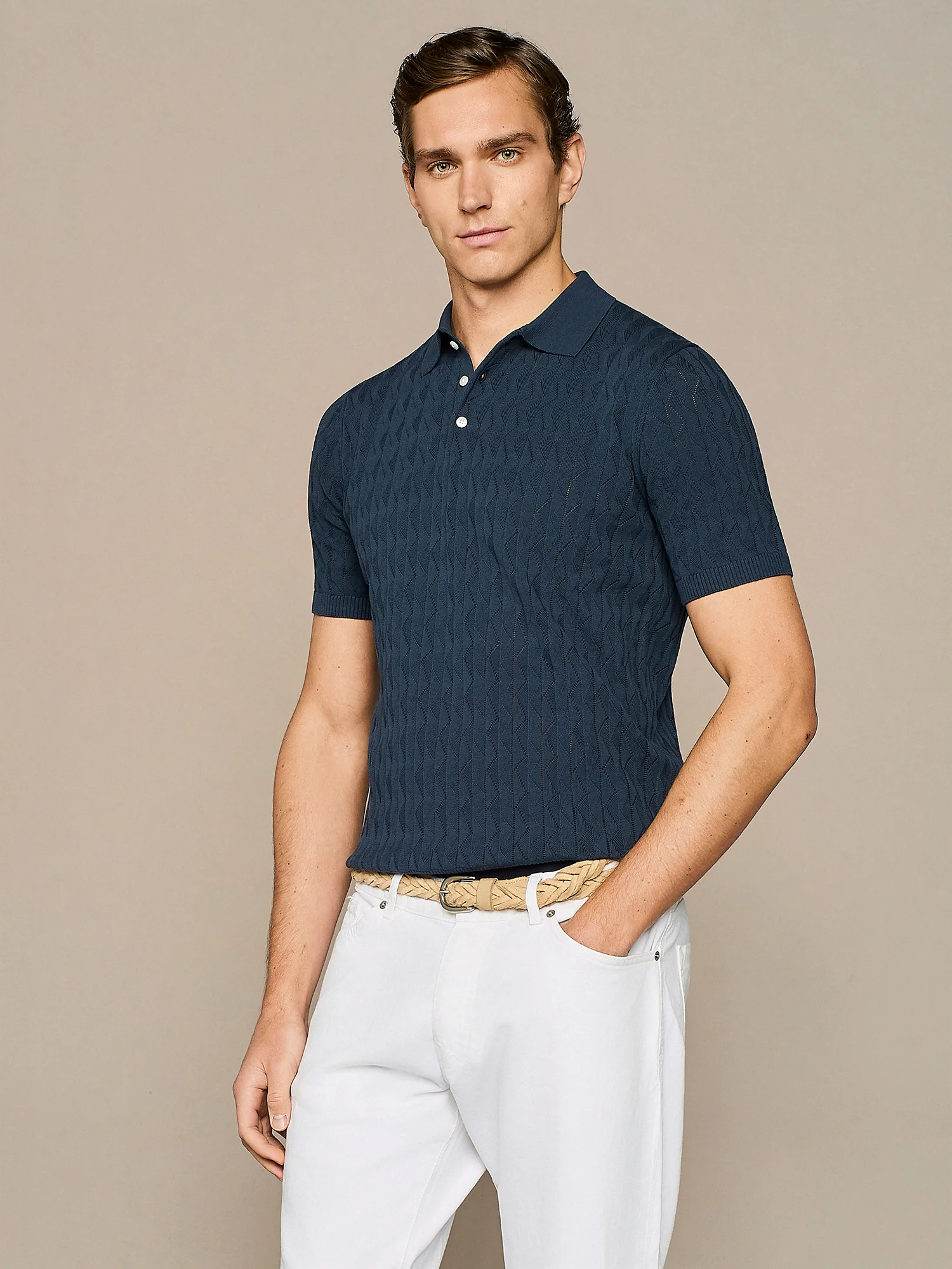 Polo in maglia wave blu - Image 2