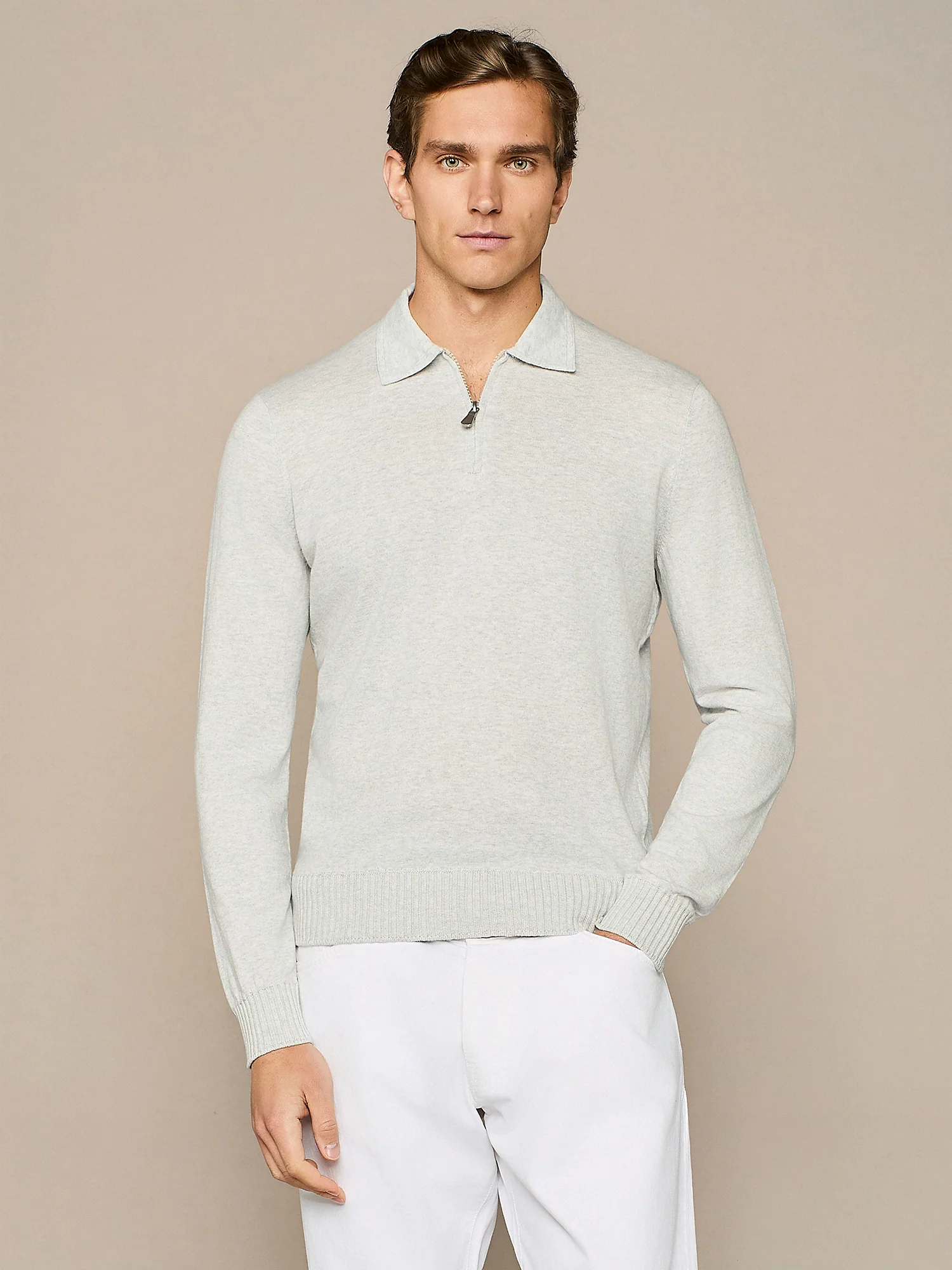 Polo mezza zip grigio chiaro melange