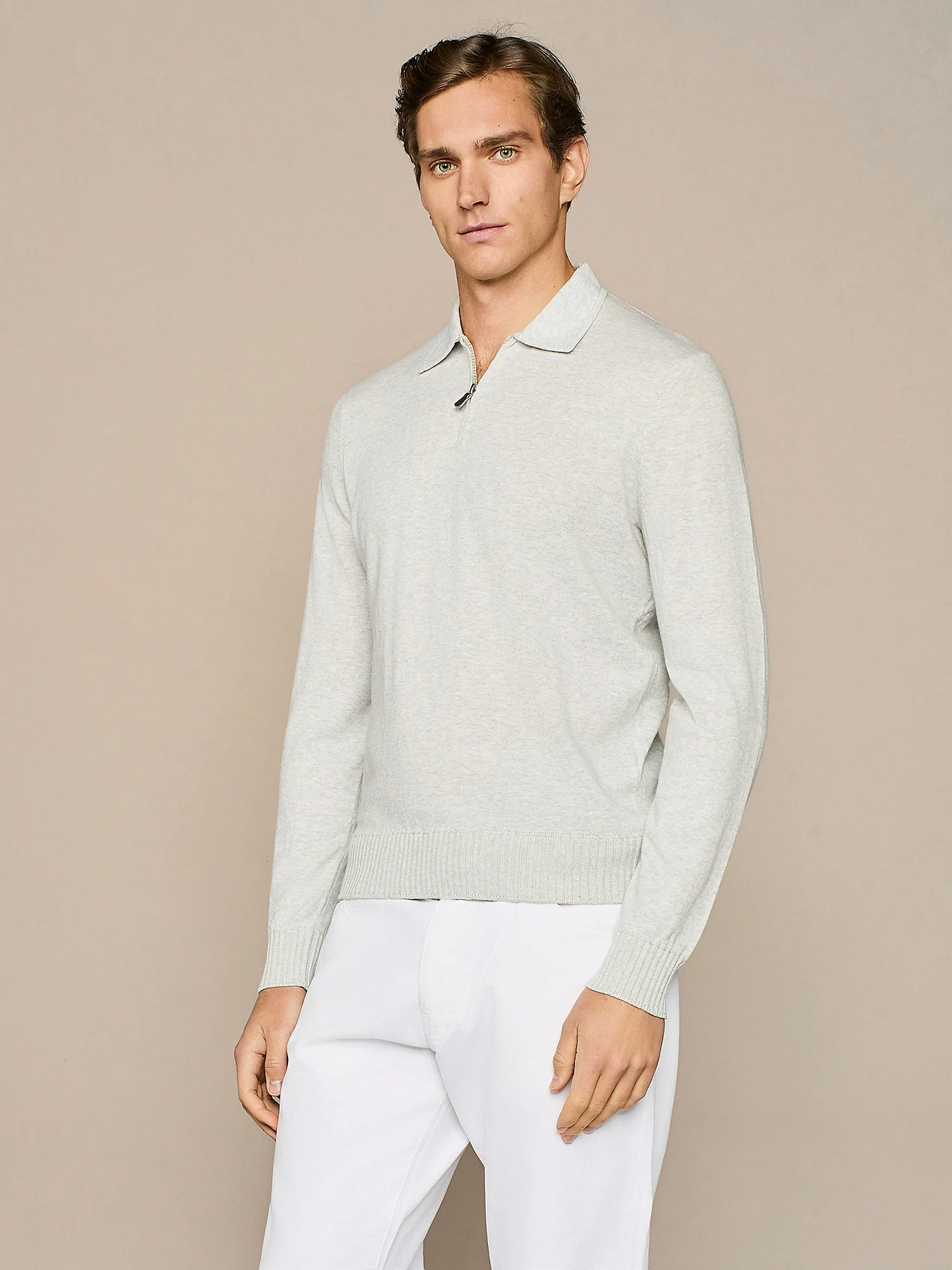 Polo mezza zip grigio chiaro melange - Image 2