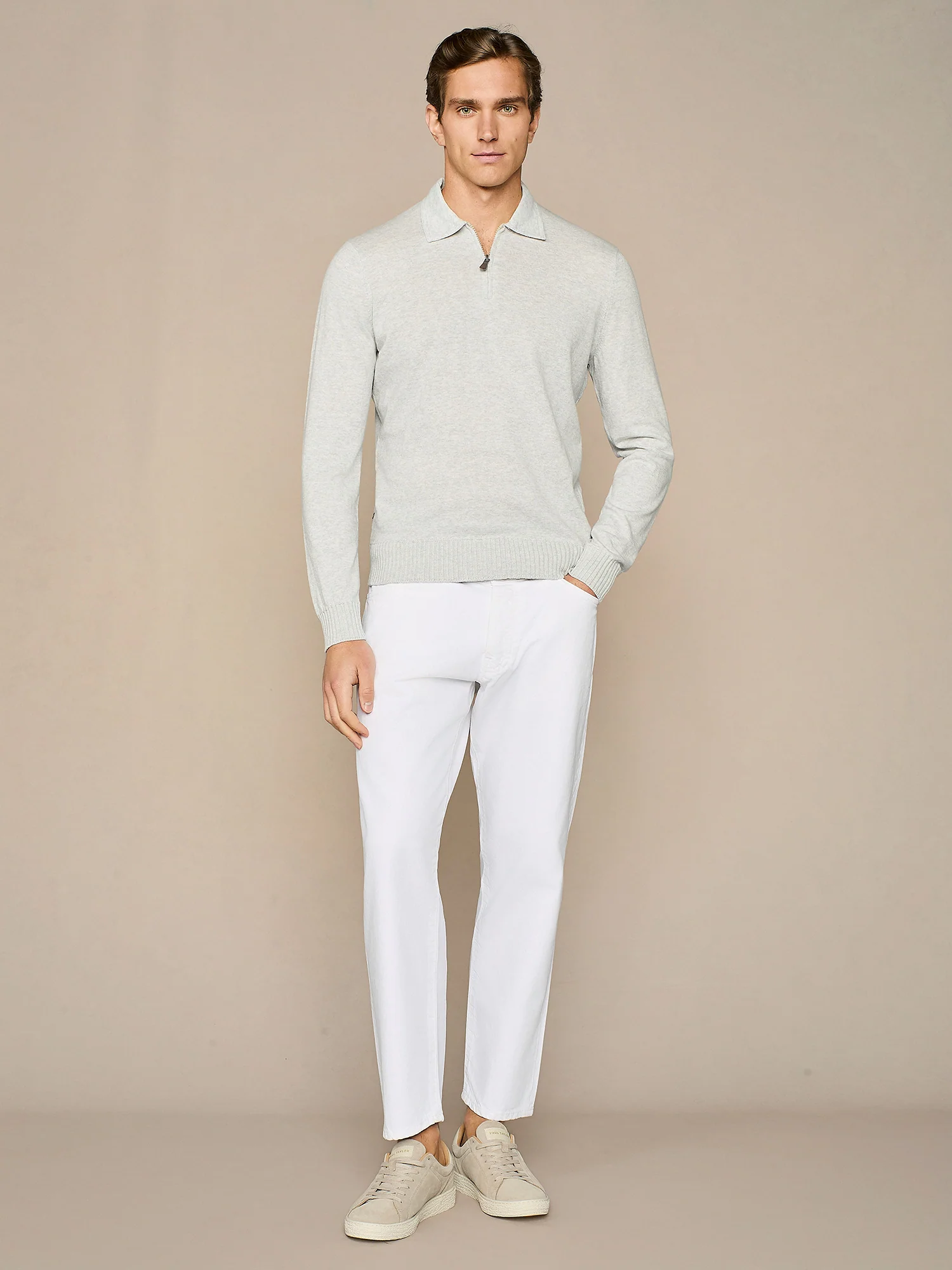 Polo mezza zip grigio chiaro melange - Image 3