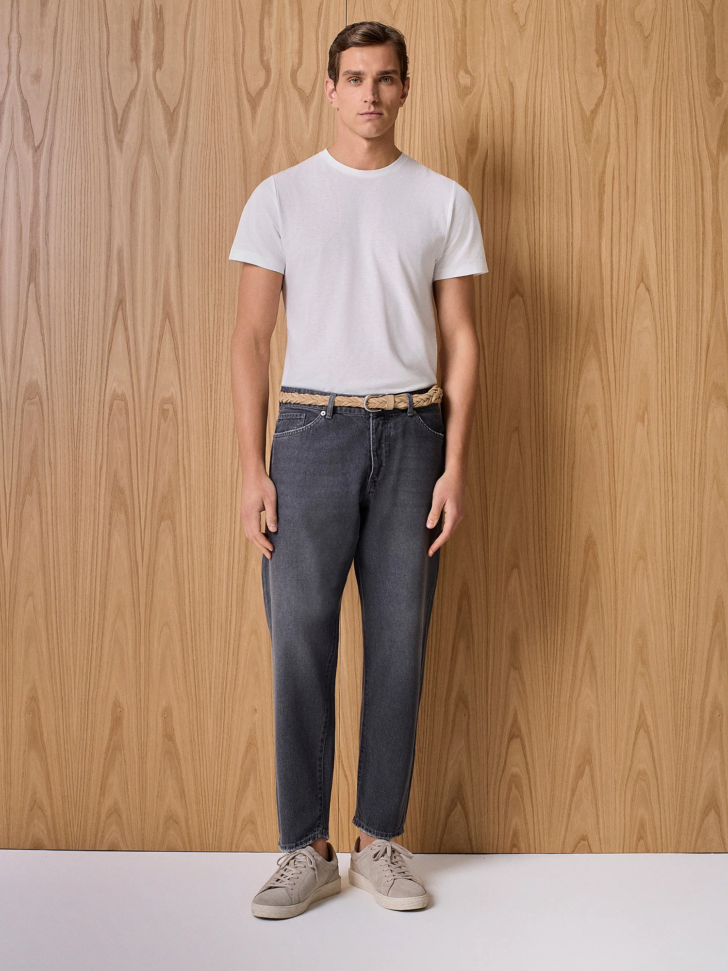 Pantalone denim cinque tasche grigio