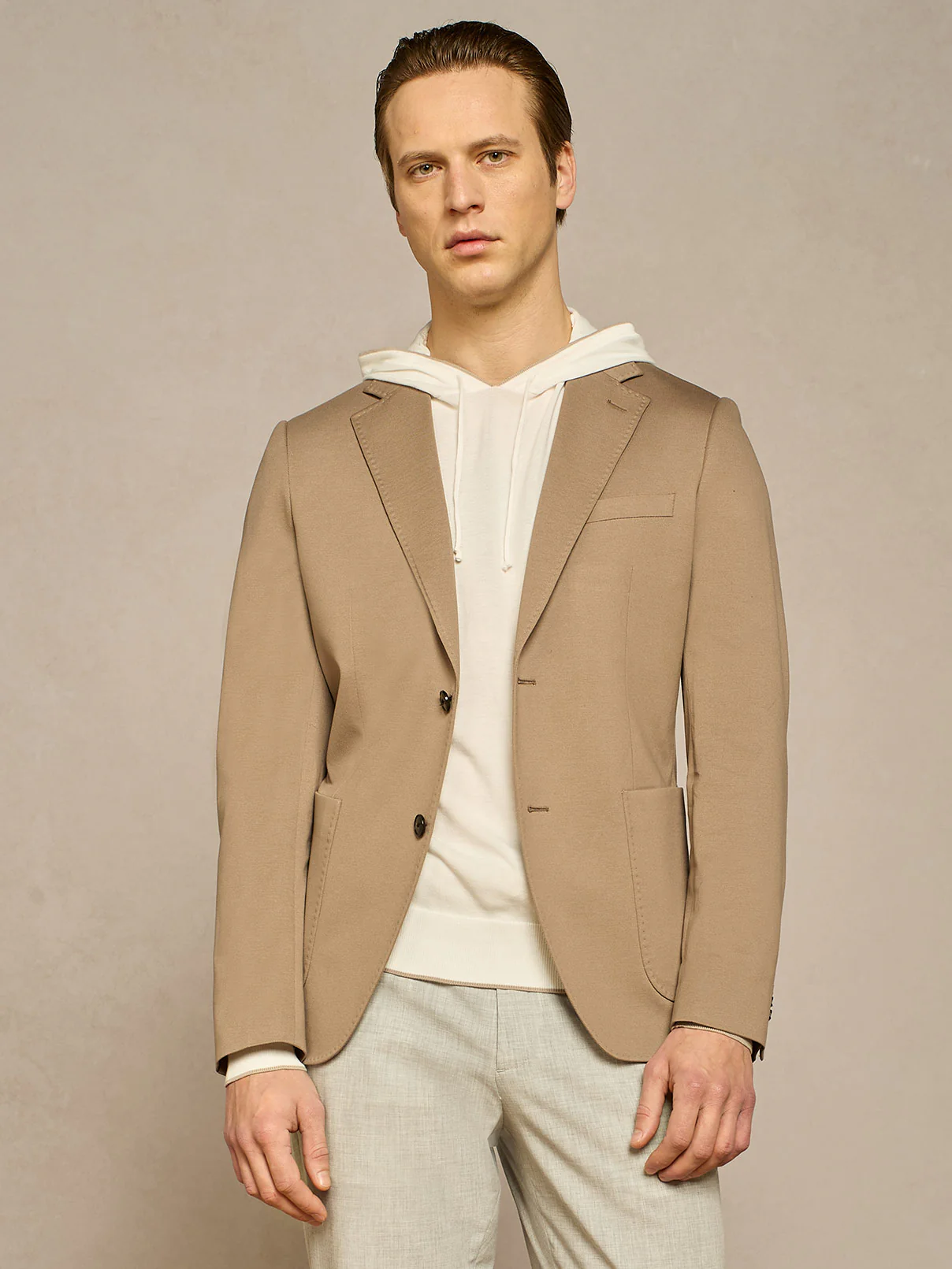 Giacca monopetto in cotone piquet taupe chiaro