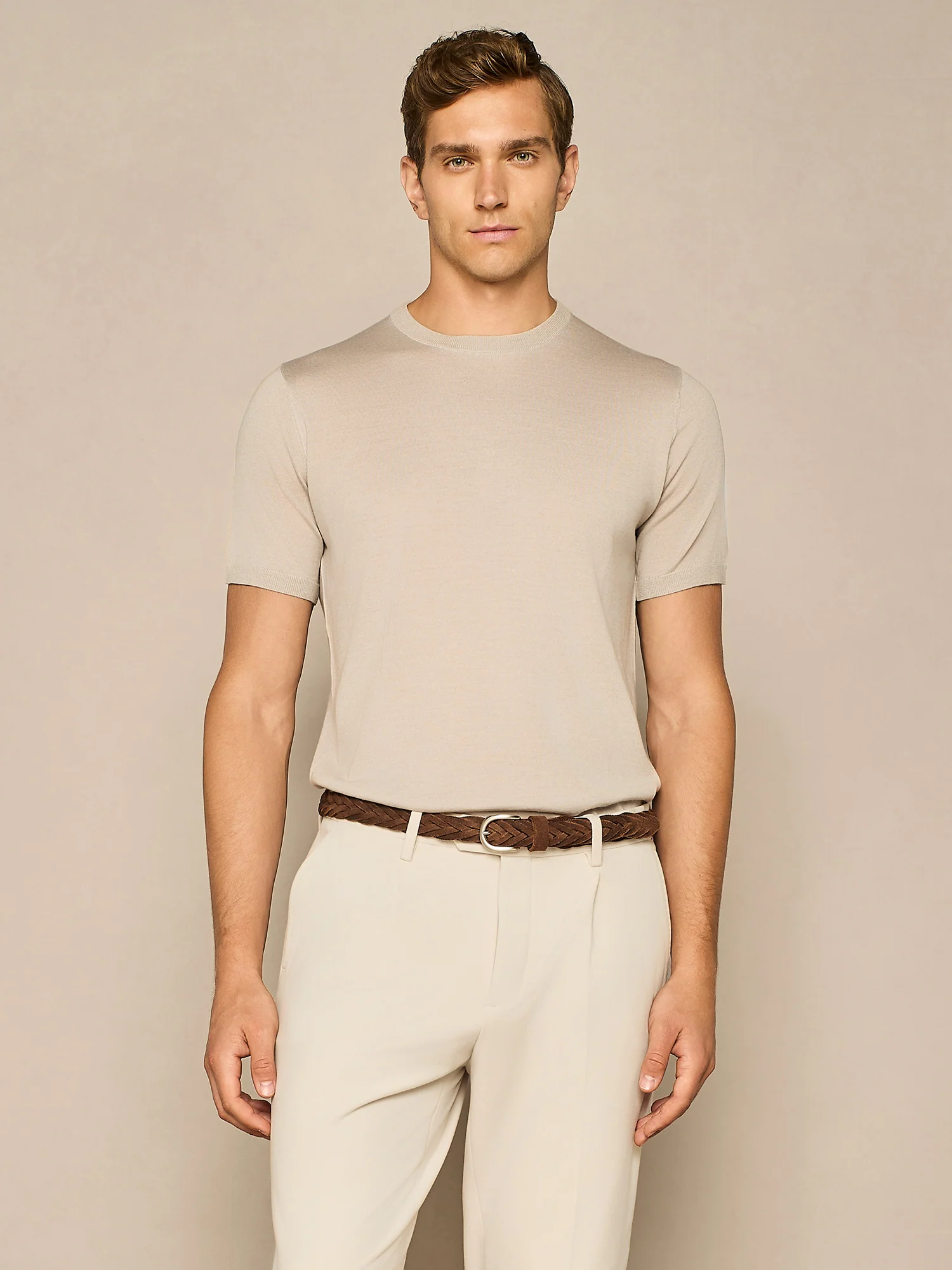 T-shirt in maglia misto seta e cashmere burro