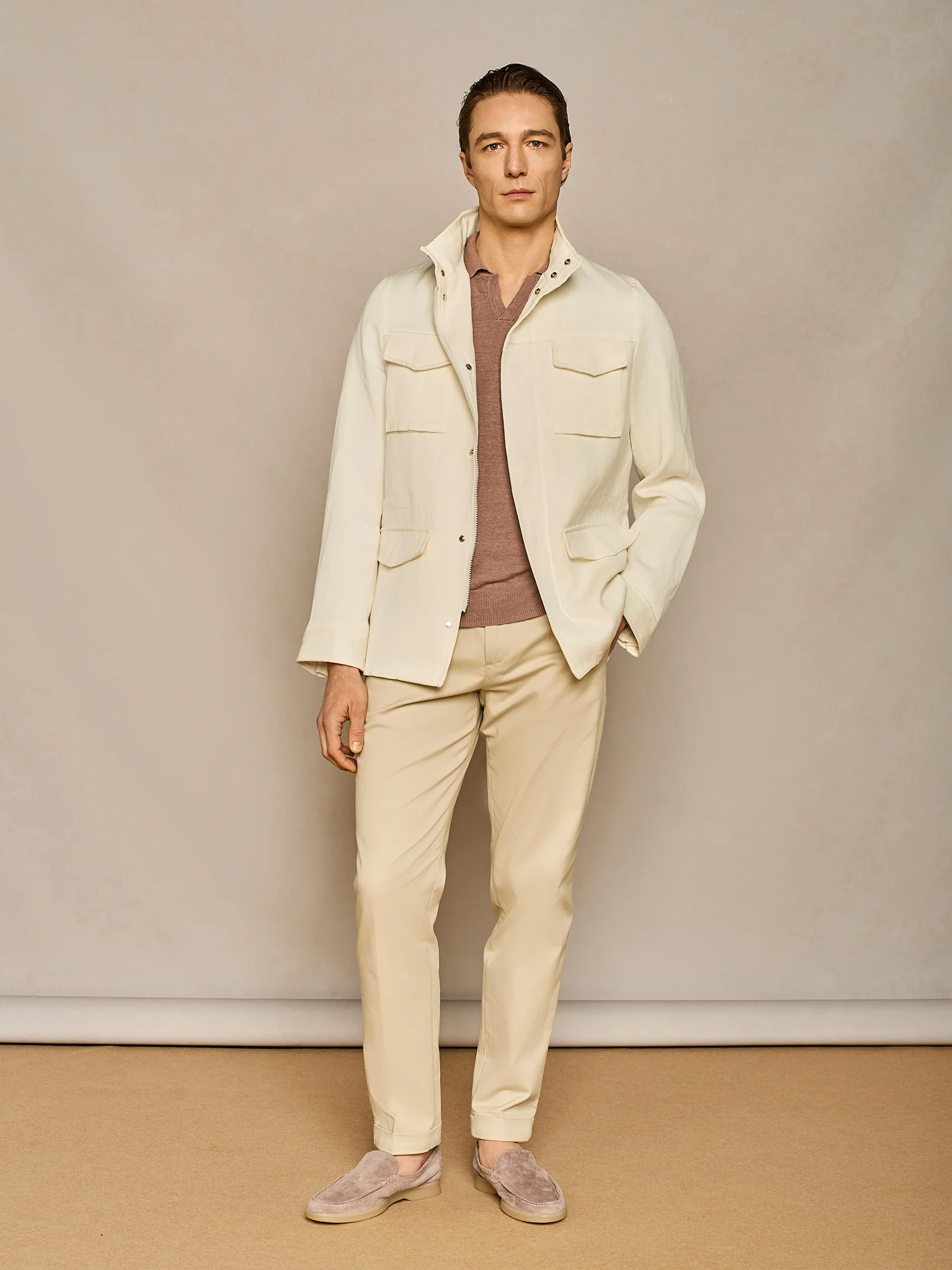 Pantalone in cotone con cintini burro