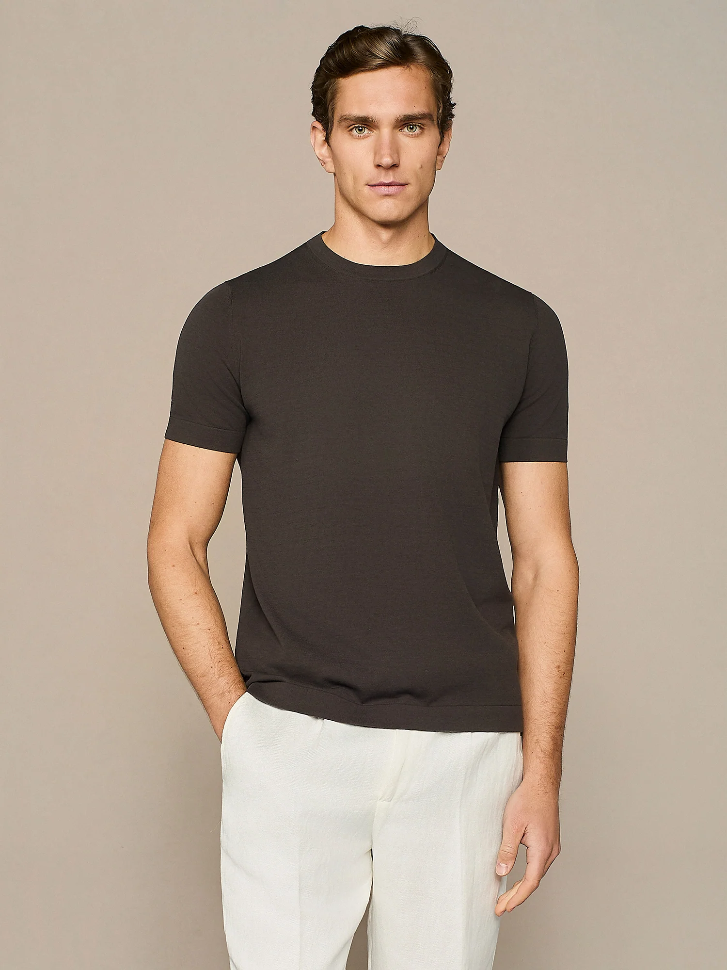 T-shirt crepe in maglia moro
