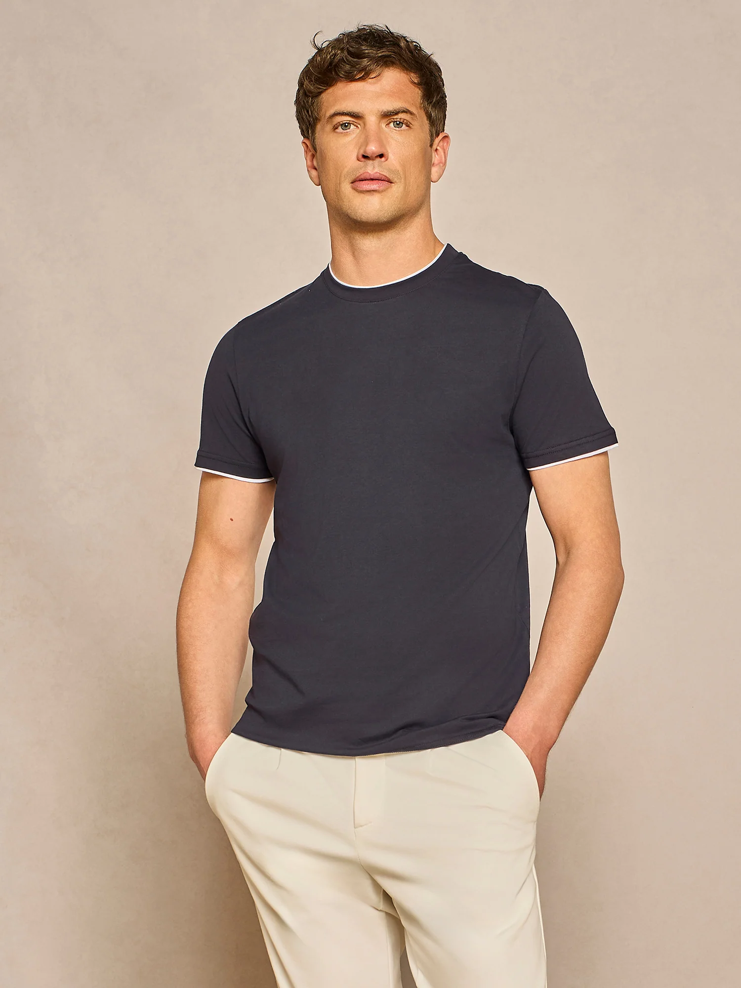 T-shirt doppio collo jersey blu