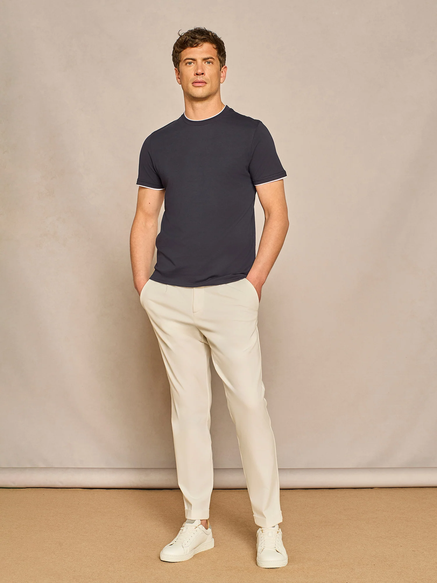 T-shirt doppio collo jersey blu - Image 3